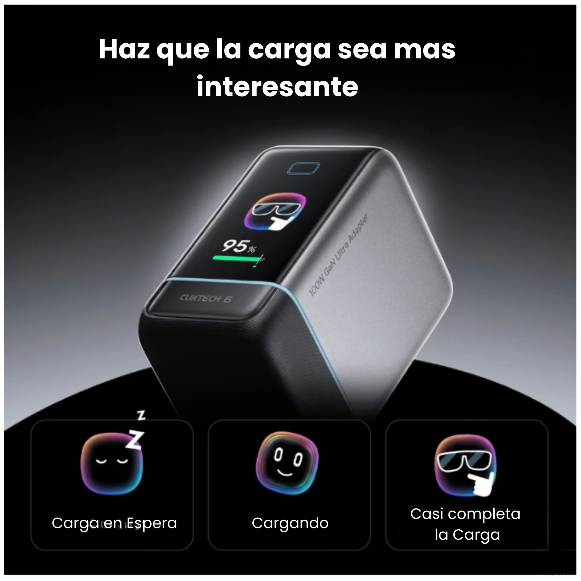 CARGADOR CUKTECH 6 GAN CARGA ULTRA RÁPIDA 100W PANTALLA TFT PUERTO USB TYPE C TRIPLE - 5