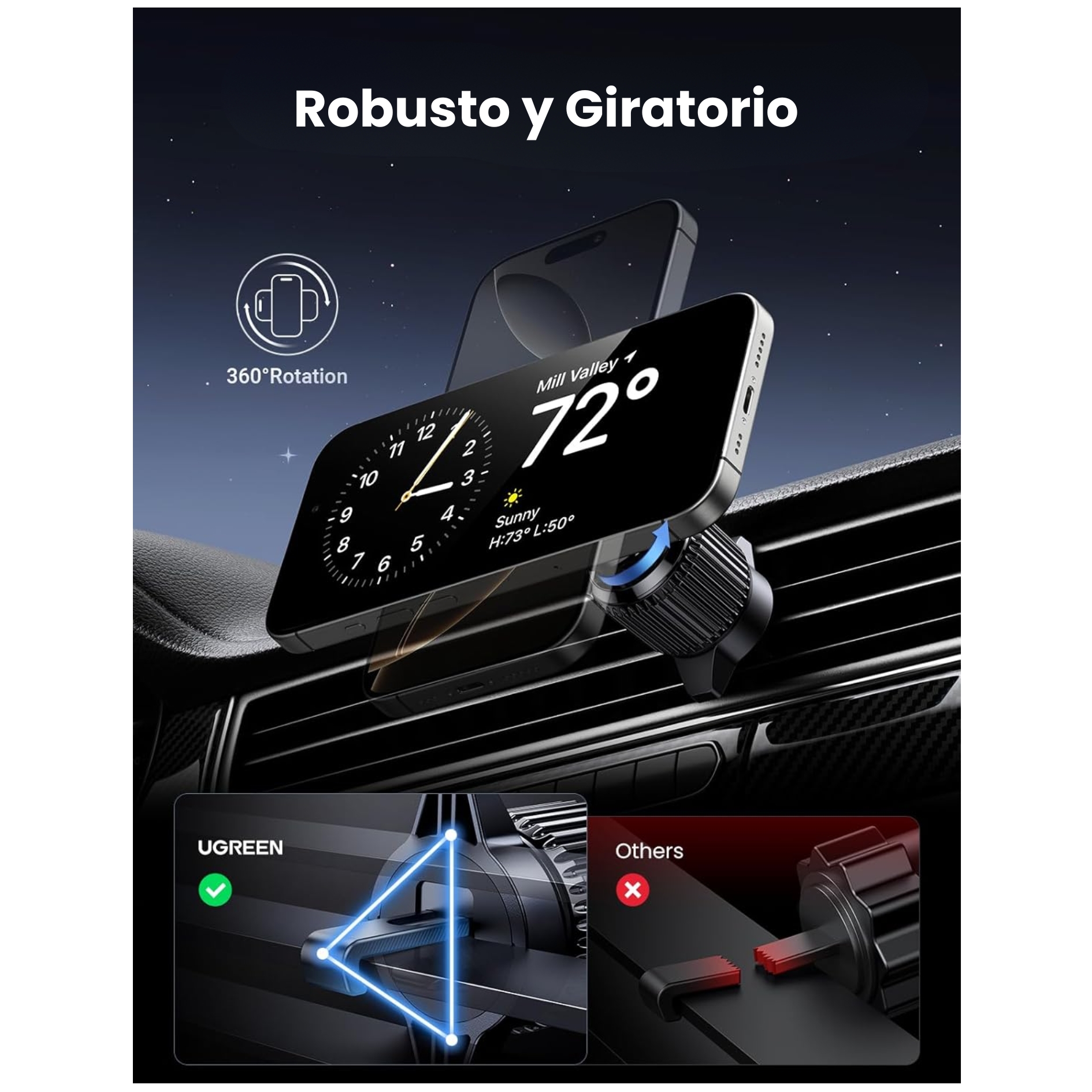 CARGADOR DE AUTO UGREEN INALÁMBRICO MAGFLOW QI2 DE 15W, HOLDER MAGSAFE MAGNETICO - 3