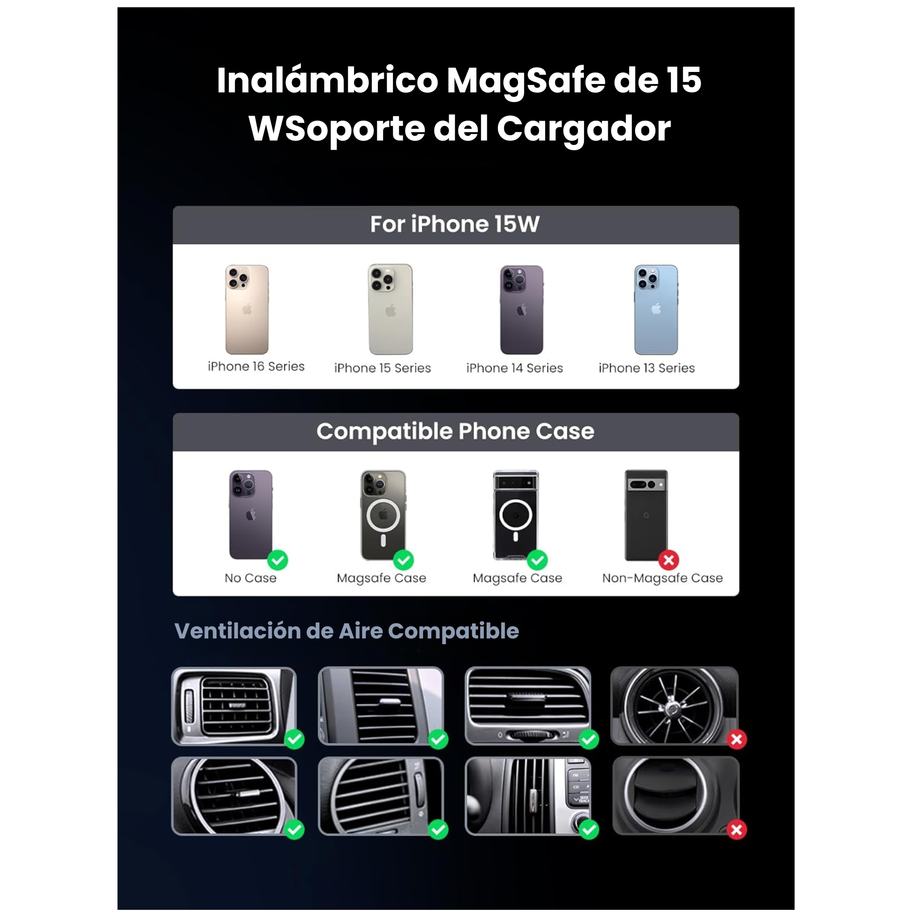 CARGADOR DE AUTO UGREEN INALÁMBRICO MAGFLOW QI2 DE 15W, HOLDER MAGSAFE MAGNETICO - 5