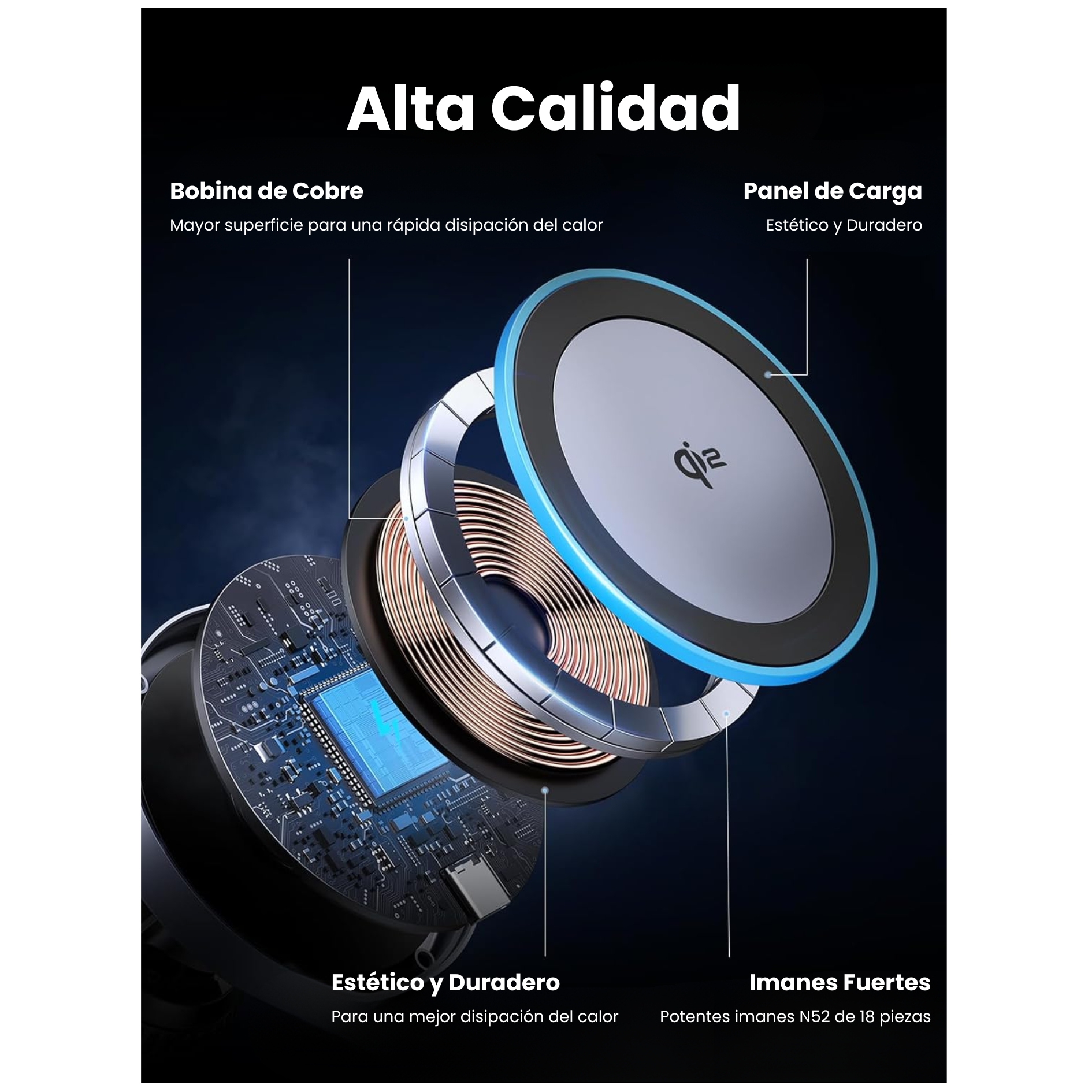 CARGADOR DE AUTO UGREEN INALÁMBRICO MAGFLOW QI2 DE 15W, HOLDER MAGSAFE MAGNETICO - 6