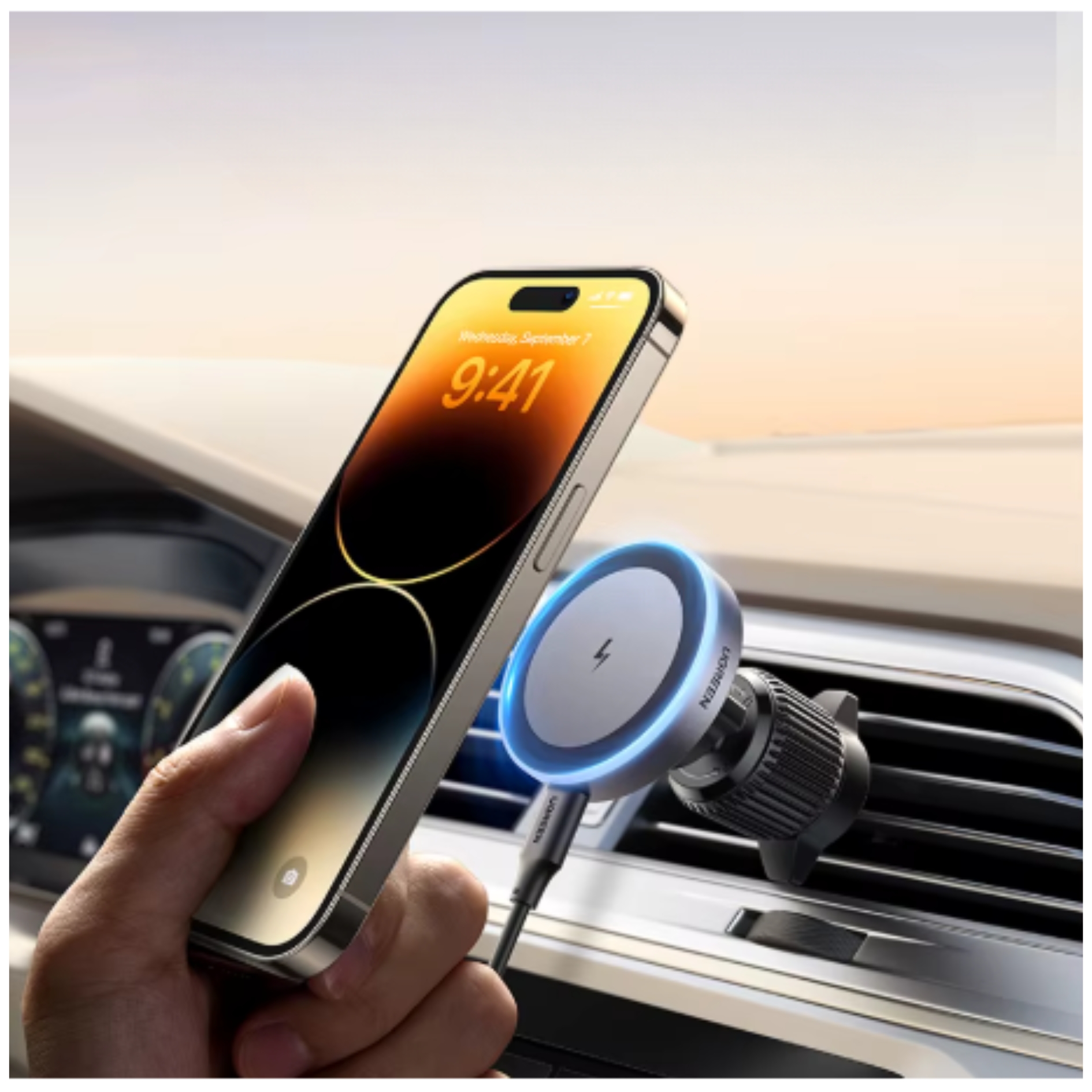 CARGADOR DE AUTO UGREEN INALÁMBRICO MAGFLOW QI2 DE 15W, HOLDER MAGSAFE MAGNETICO - 7