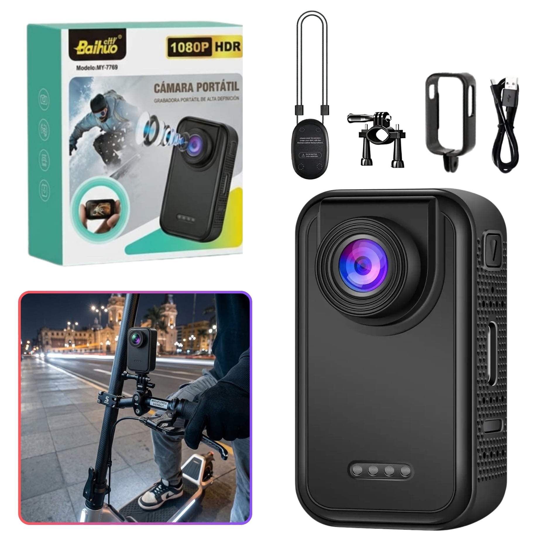 MINI CAMARA DEPORTIVA PORTÁTIL 1080P BODY CAM CORPORAL HDR GRAN ANGULAR 130 GRADOS - 1