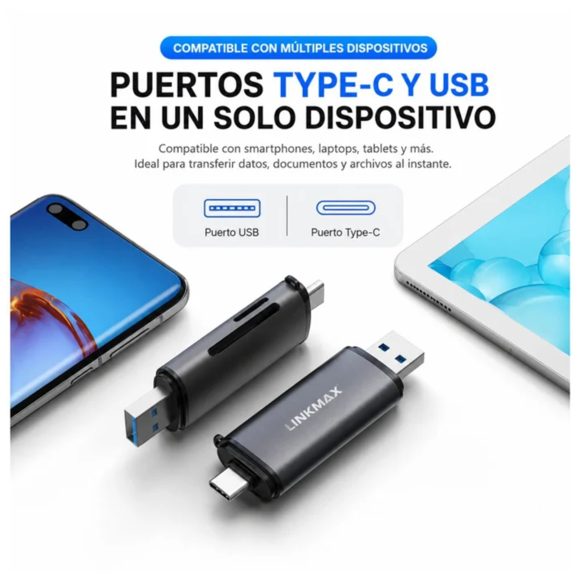 LECTOR DE MEMORIA SD MICRO SD 2 EN 1 USB - TYPE C 5GBPS OTG PARA PC  MACBOOK CELULARES - 4