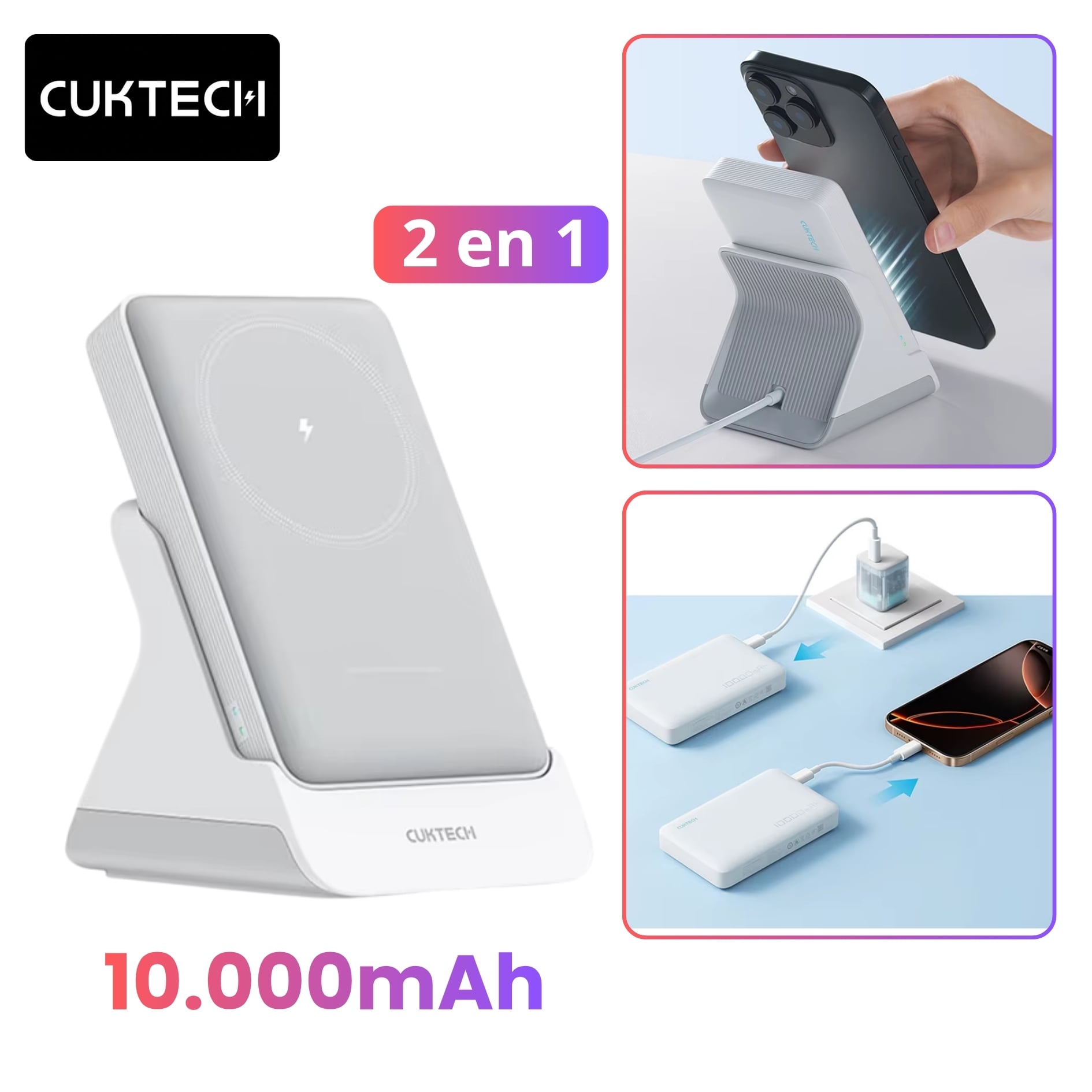 POWER BANK MAGNÉTICO CUKTECH 10000MAH WPB100N CON BASE DE CARGA 7,5 W CARGA INALÁMBRICA - 1