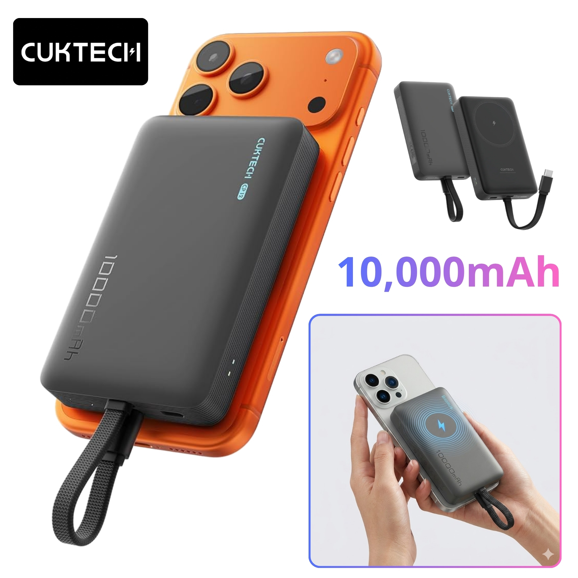 POWER BANK MAGNÉTICO CUKTECH 10000MAH CABLE INCORPORADO WPB100L 7,5 W CARGA INALÁMBRICA - 1