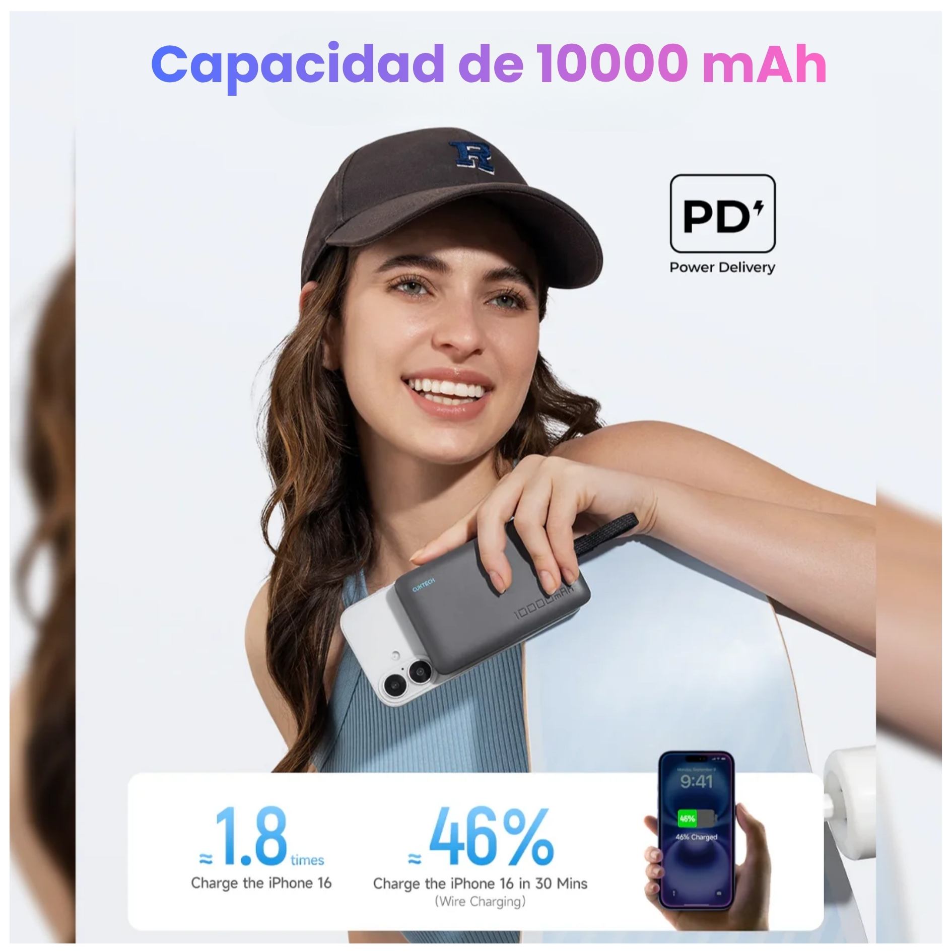 POWER BANK MAGNÉTICO CUKTECH 10000MAH CABLE INCORPORADO WPB100L 7,5 W CARGA INALÁMBRICA - 2