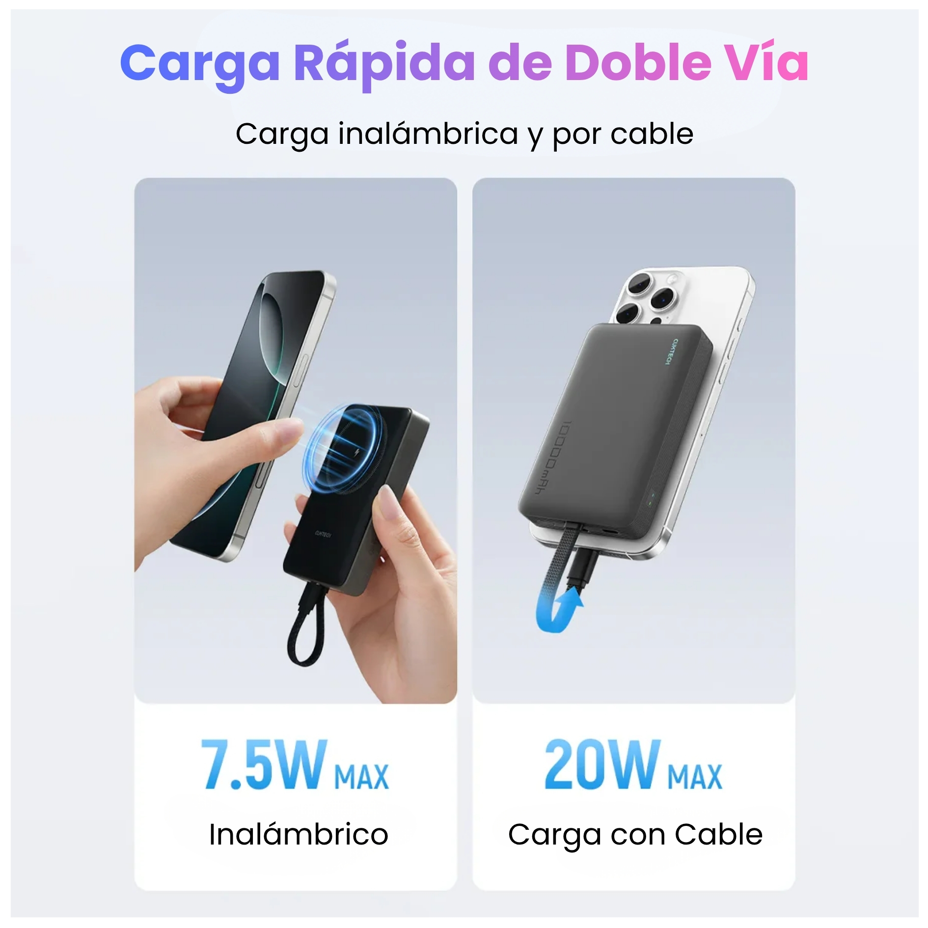 POWER BANK MAGNÉTICO CUKTECH 10000MAH CABLE INCORPORADO WPB100L 7,5 W CARGA INALÁMBRICA - 5