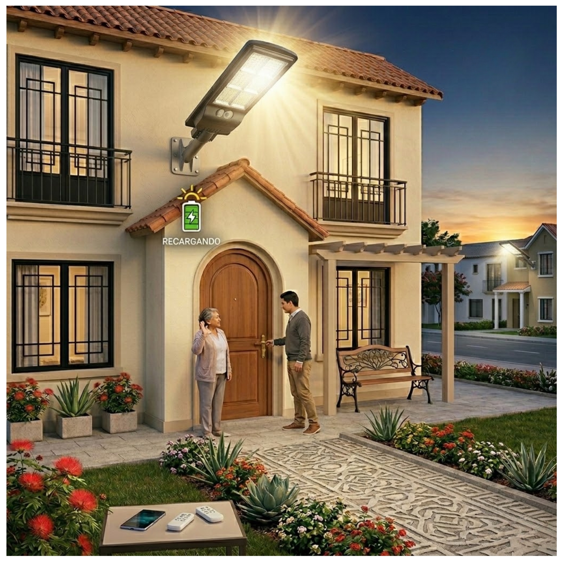 REFLECTOR FAROLA LUZ LED 200W CON PANEL SOLAR RECARGABLE AHORRO DE ENERGÍA - 7