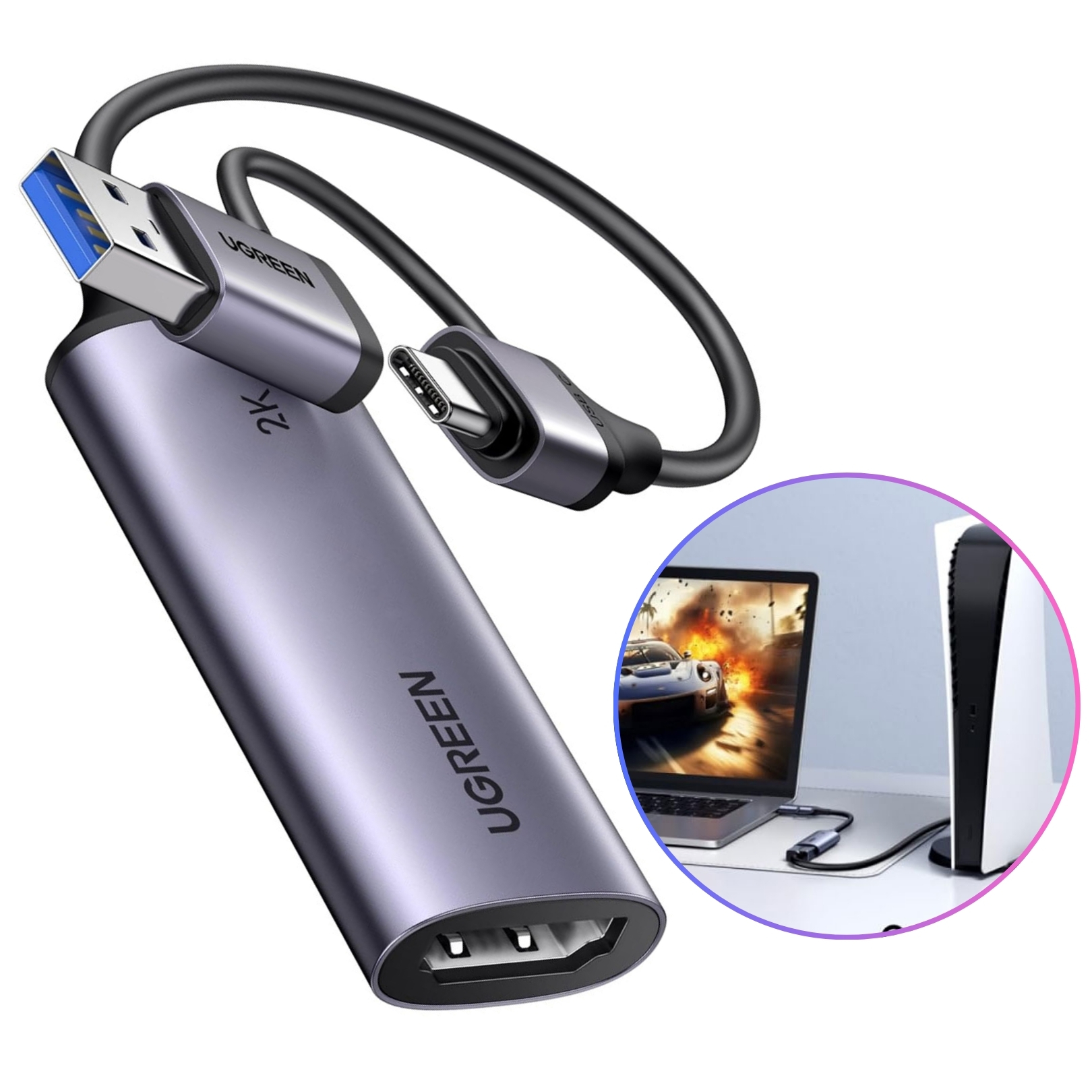 CAPTURADOR DE VIDEO UGREEN USB TYPE C HDMI 2K 30HZ CÁMARAS Y LAPTOP  MACBOOK - 2