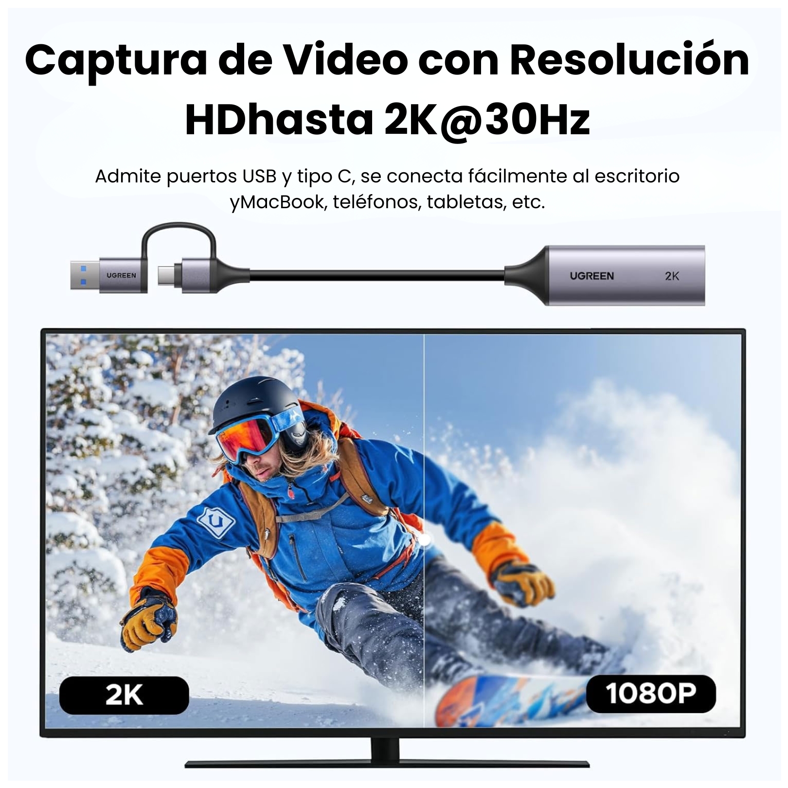 CAPTURADOR DE VIDEO UGREEN USB TYPE C HDMI 2K 30HZ CÁMARAS Y LAPTOP  MACBOOK - 3