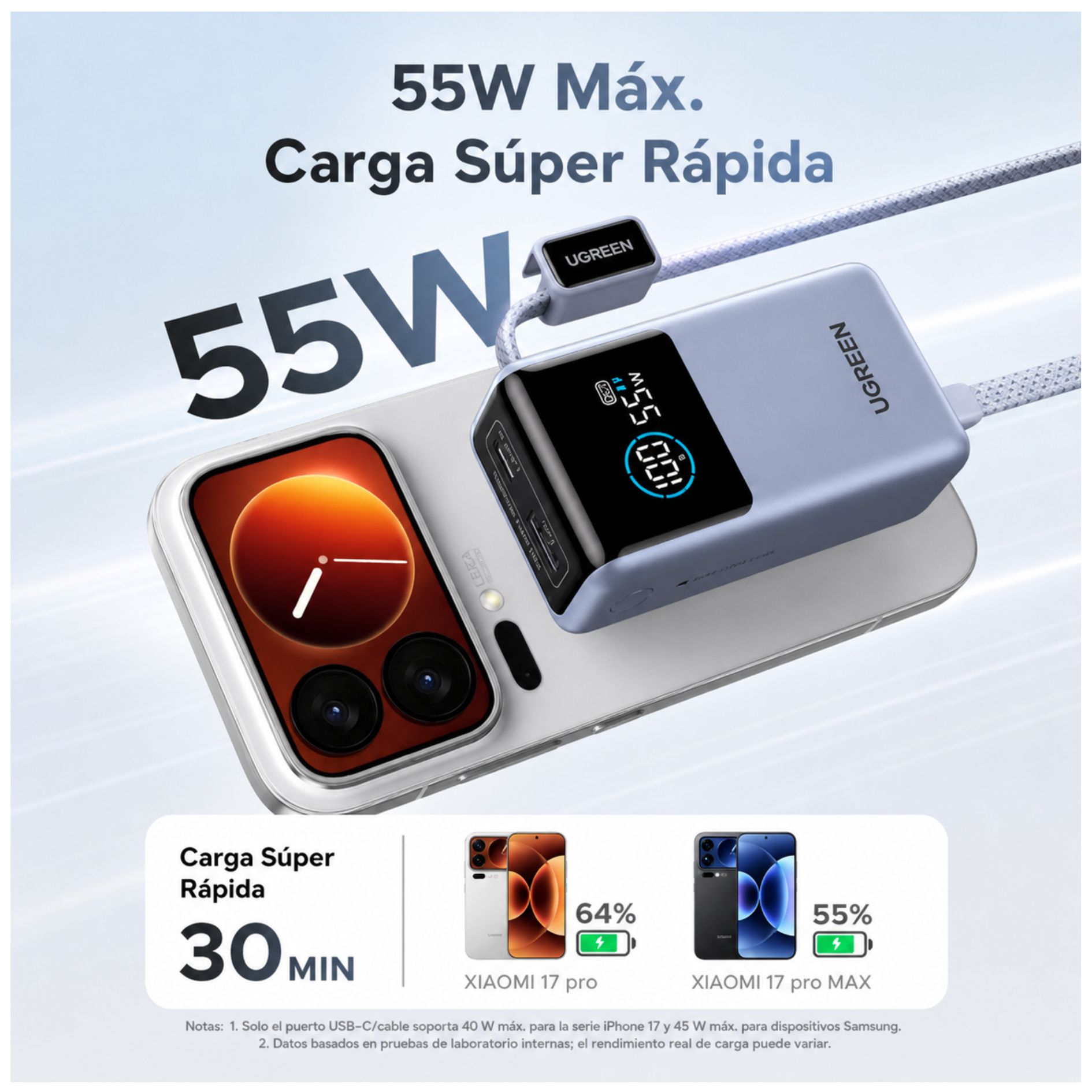 POWER BANK NEXODE PRO UGREEN 10000MAH 55W CABLE INTEGRADO CARGADOR PORTATIL - 2