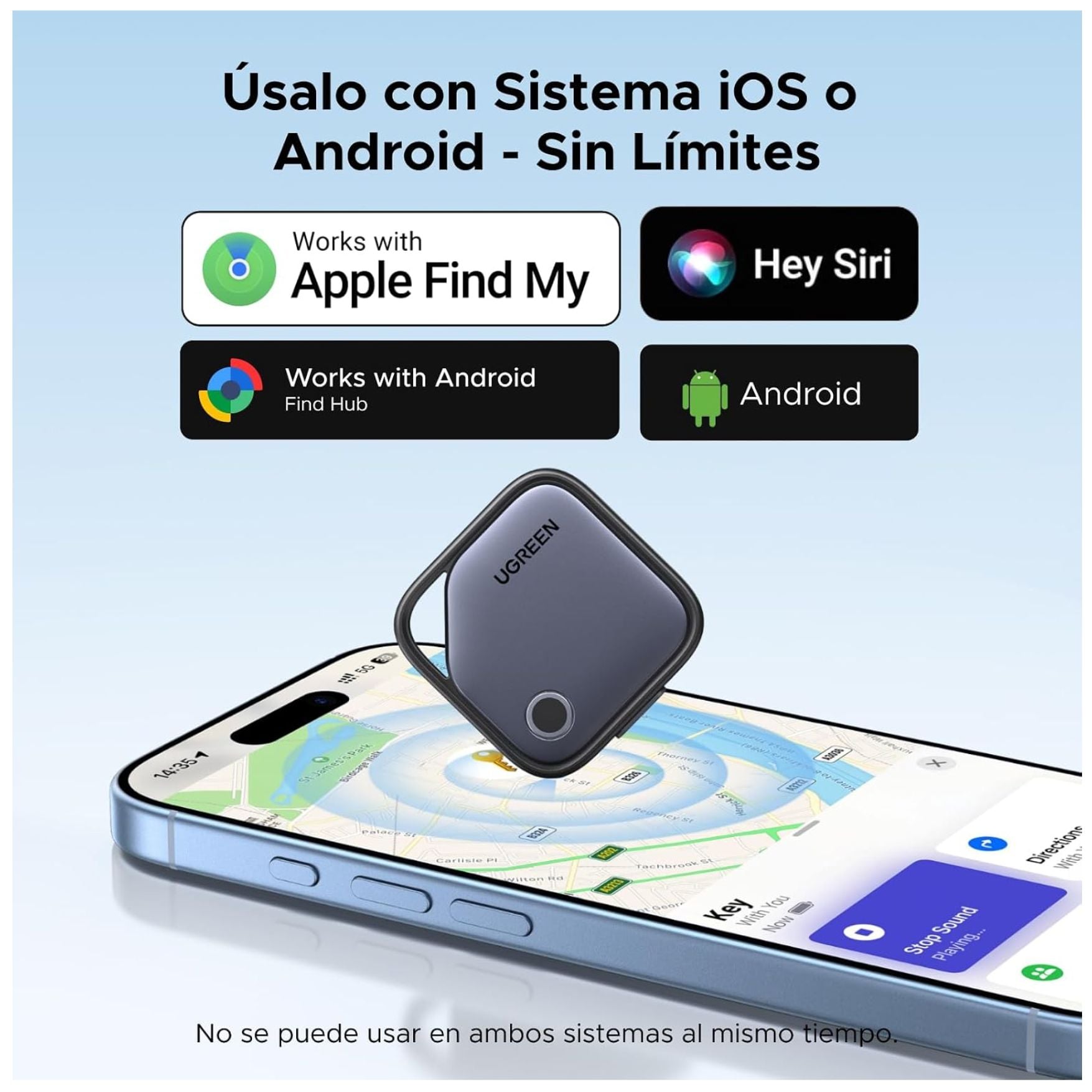 RASTREADOR LOCALIZADOR UGREEN FINETRACK INTELIGENTE RECARGABLE COMPATIBLE IPHONE IOS O ANDROID - 2