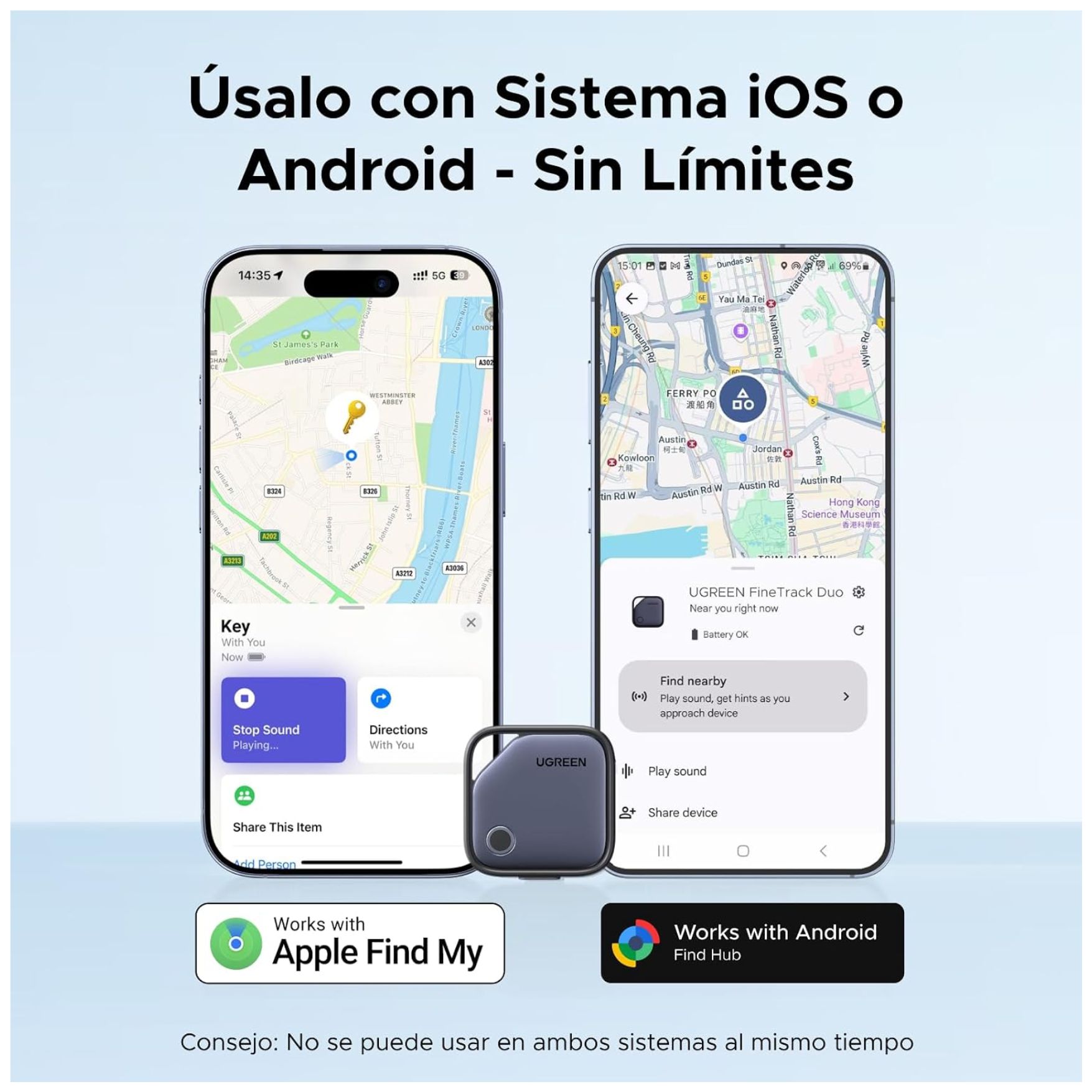 RASTREADOR LOCALIZADOR UGREEN FINETRACK INTELIGENTE RECARGABLE COMPATIBLE IPHONE IOS O ANDROID - 7
