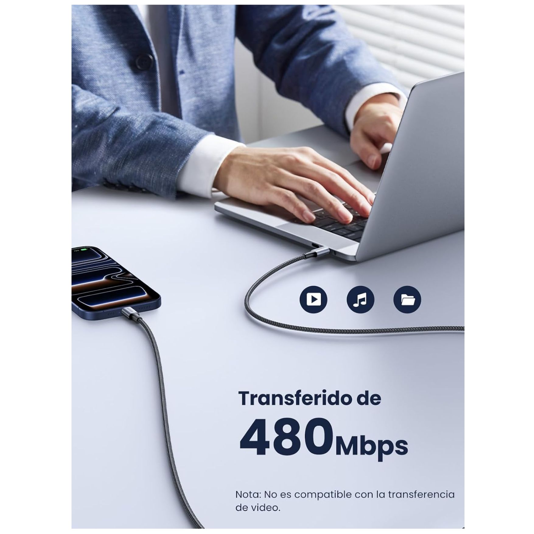 CABLE UGREEN TYPE C A USB C DE 100W CARGA RAPIDA PARA MACBOOK LAPTOP IPHONE SAMSUNG HONOR XIAOMI - 7