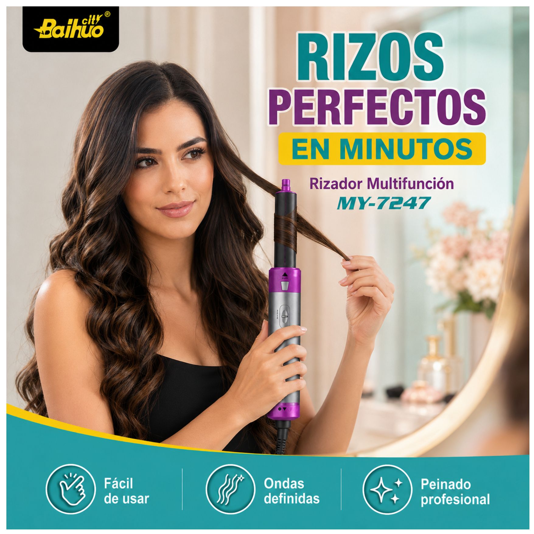 PEINE SECADORA RIZADORA ONDULADOR DE CABELLO 5 EN 1 SECADOR DE PELO MULTIFUNCIONAL BAIHUO MY-7247 - 3