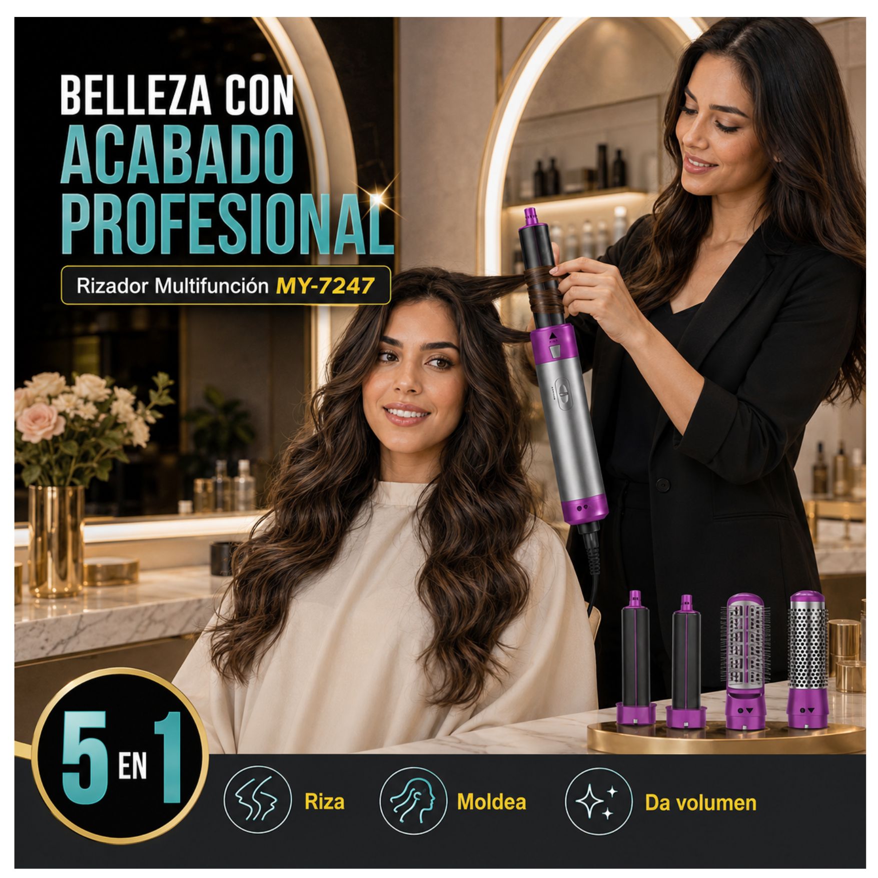PEINE SECADORA RIZADORA ONDULADOR DE CABELLO 5 EN 1 SECADOR DE PELO MULTIFUNCIONAL BAIHUO MY-7247 - 5