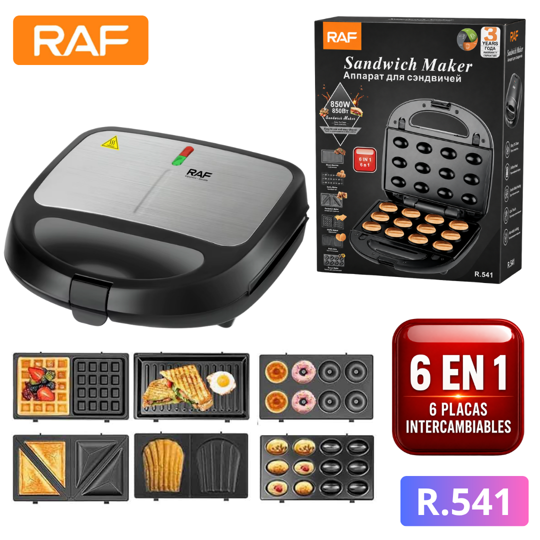 SANDWICHERA WAFLERA DONUTS DONAS PARRILLA MULTIFUNCIONAL 6 EN 1 RAF CON PLACAS INTERCAMBIABLES - 1