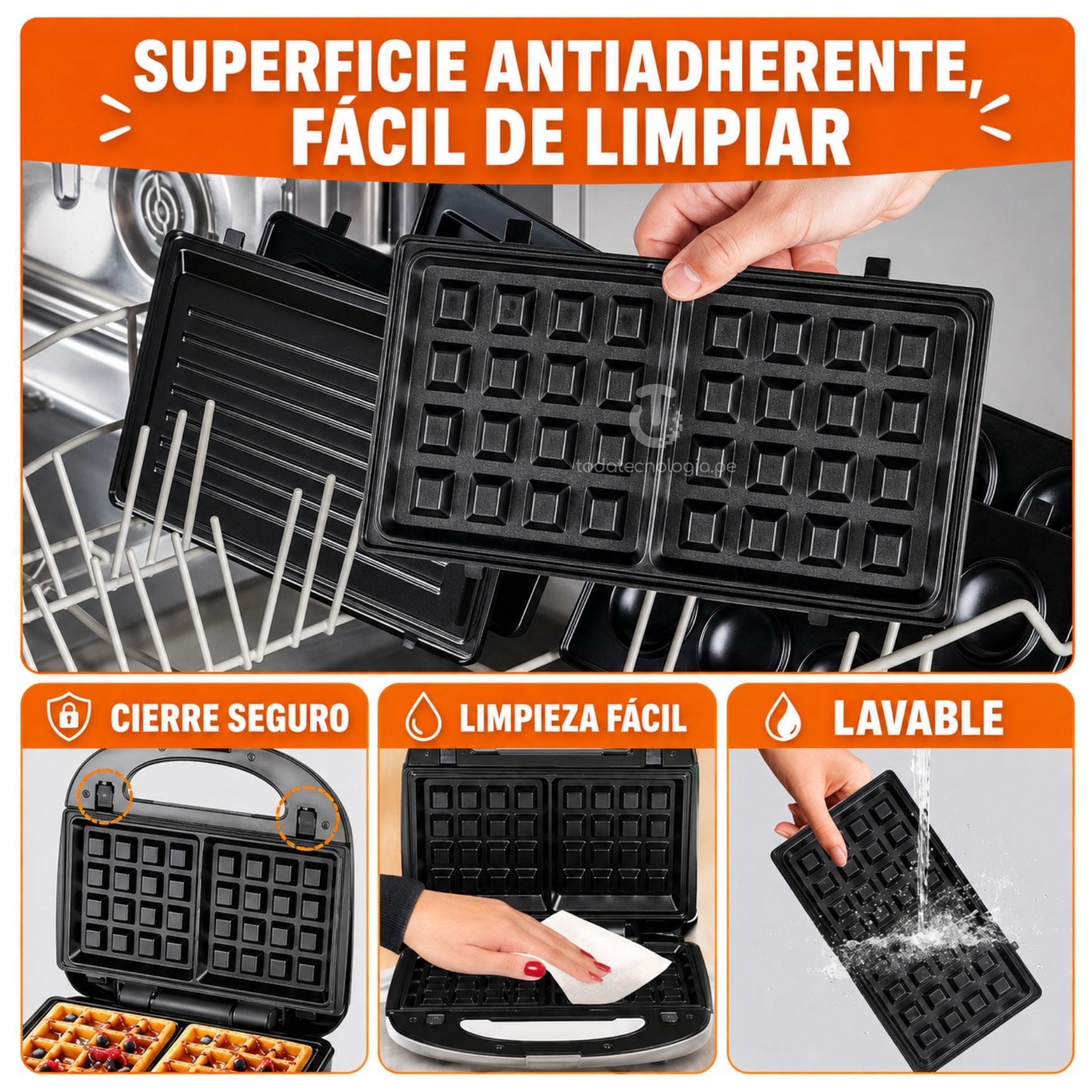 SANDWICHERA WAFLERA DONUTS DONAS PARRILLA MULTIFUNCIONAL 6 EN 1 RAF CON PLACAS INTERCAMBIABLES - 5