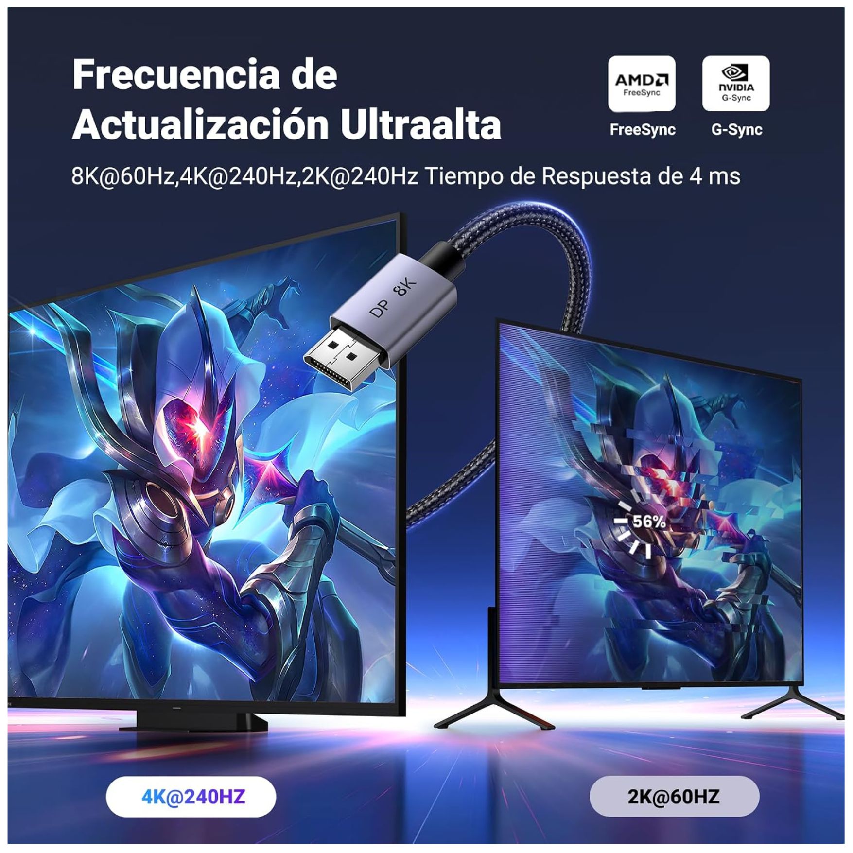 CABLE DISPLAYPORT UGREEN SOPORTA 8K@60HZ, 4K@144HZ/240HZ, 32.4 GBPS CABLE DPI 3 METROS - 2
