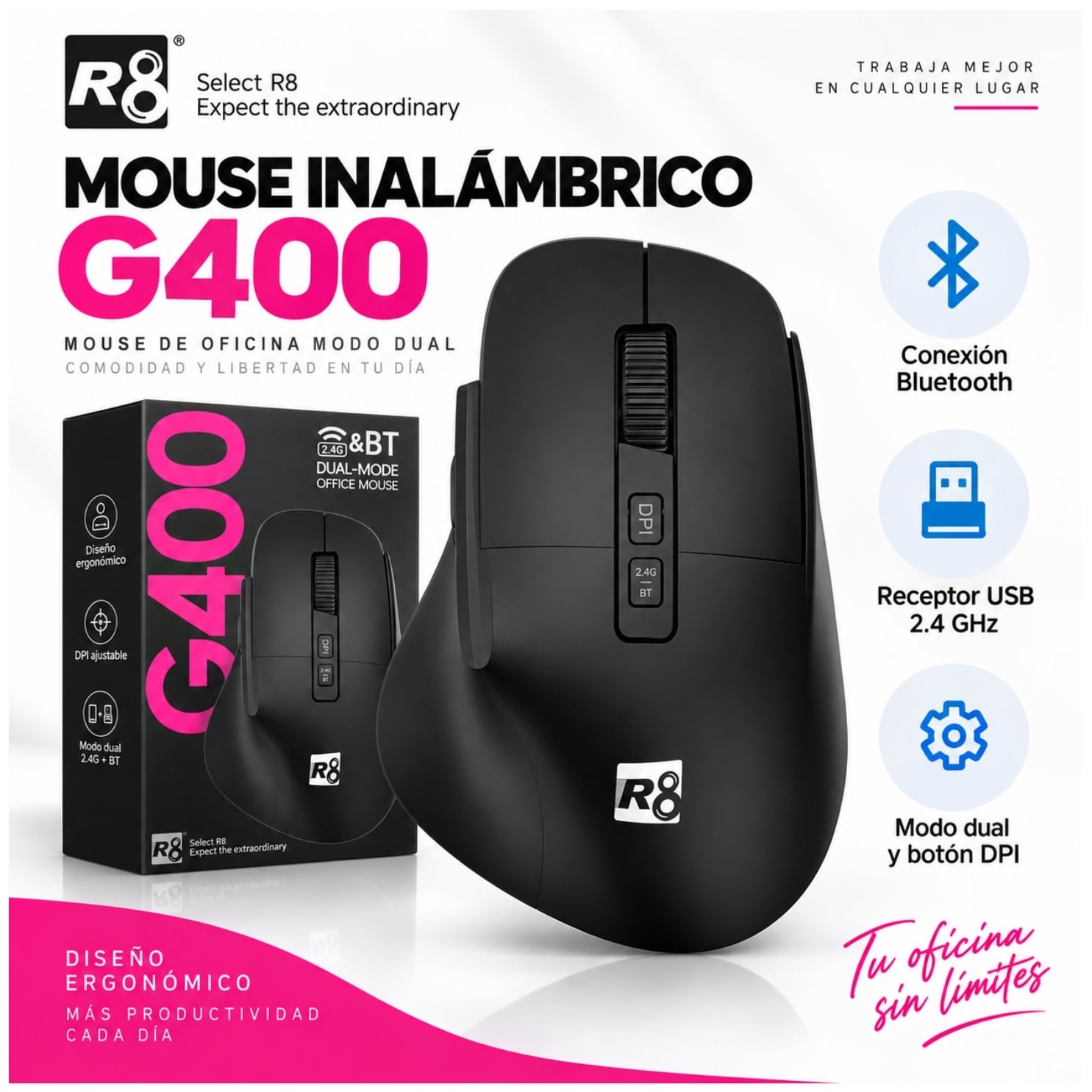 MOUSE INALAMBRICO ERGONOMICO 2.4GHZ + BLUETOOTH COMPATIBLE CON SISTEMA WINDOWS Y MAC - 1