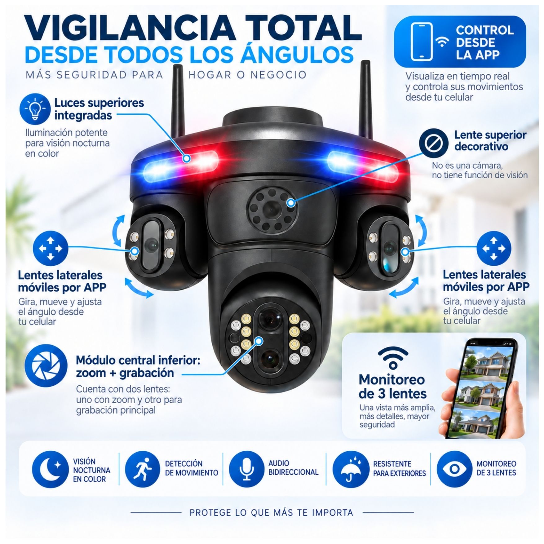 CÁMARA SEGURIDAD VIGILANCIA PTZ WIFI 2.4 DOBLE LENTE VISIÓN NOCTURNA Y AUDIO BIDIRECCIONAL FULL HD - 2