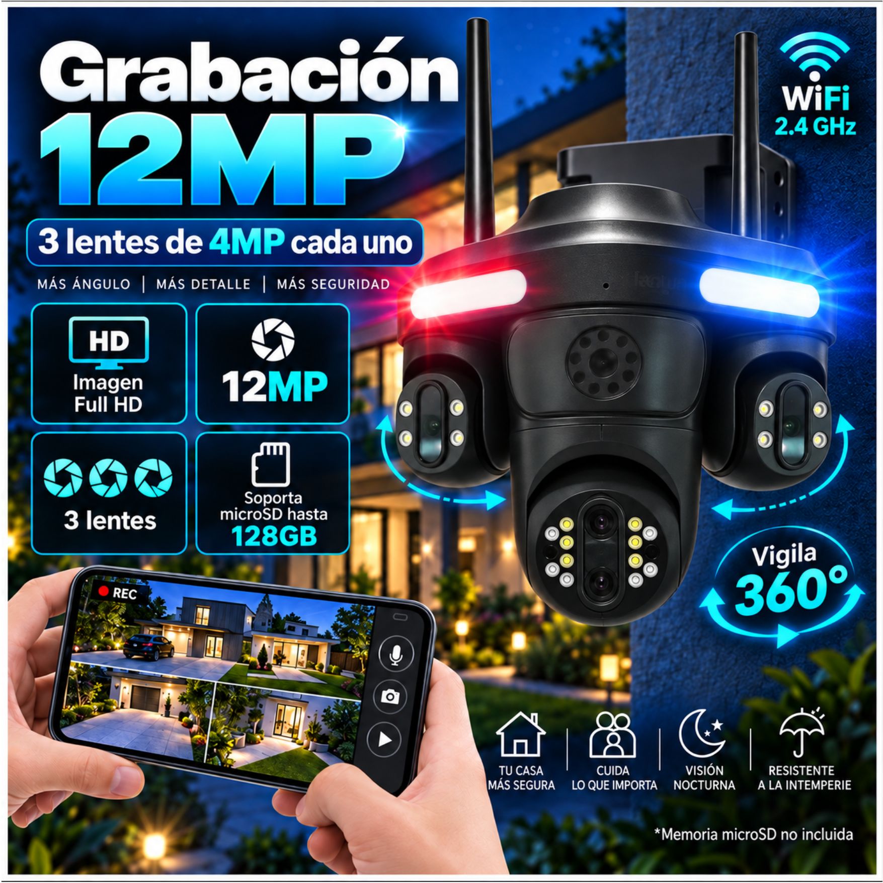 CÁMARA SEGURIDAD VIGILANCIA PTZ WIFI 2.4 DOBLE LENTE VISIÓN NOCTURNA Y AUDIO BIDIRECCIONAL FULL HD - 5