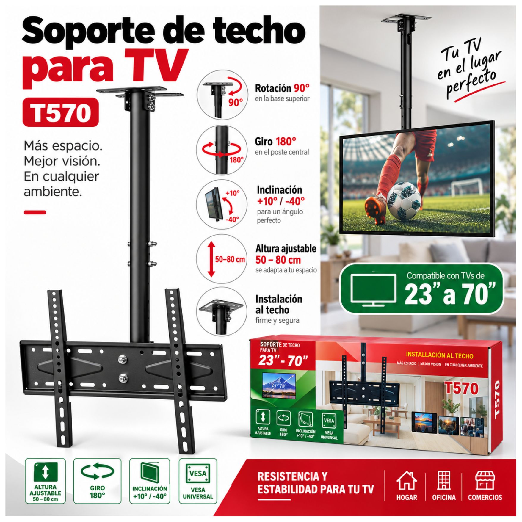 RACK PARA TELEVISOR TV LCD LED PARA TECHO RACK METAL SOPORTE TELEVISOR 23 A 70 PULGADAS - 3