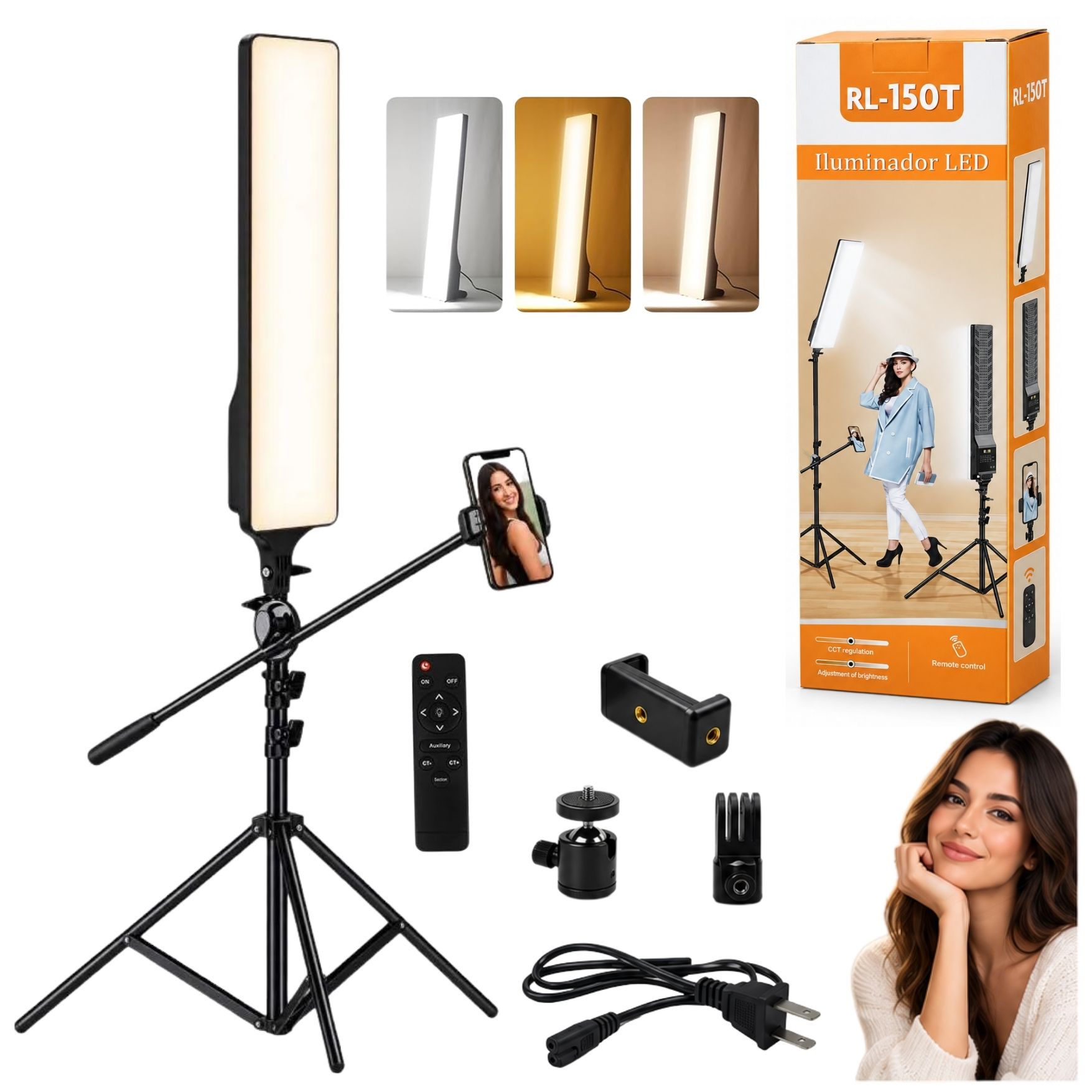 KIT FOTOGRAFIA PANEL LUZ LED CON TRIPODE SOPORTE HOLDER CELULAR + CONTROL REMOTO PARA ESTUDIO VIDEO - 1