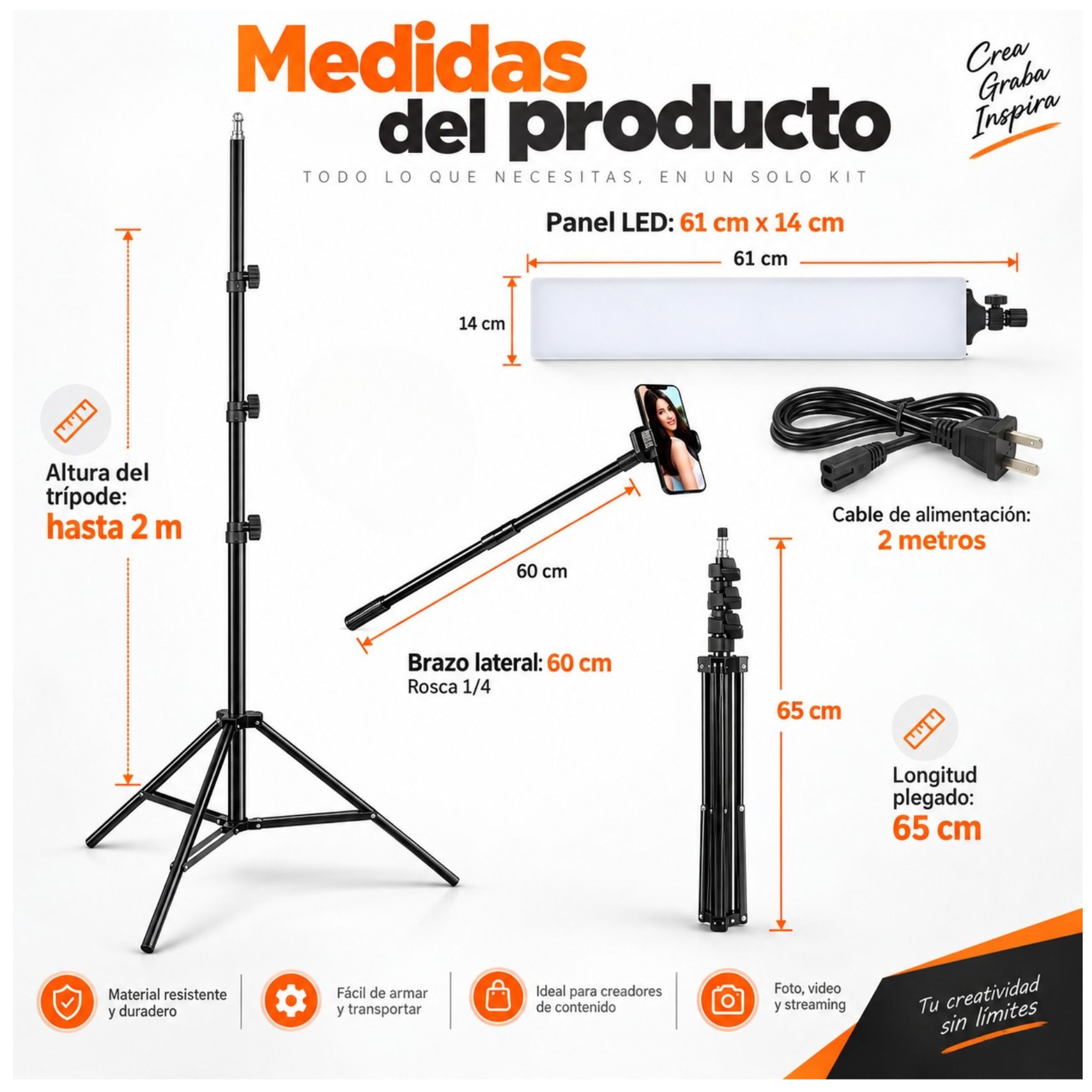 KIT FOTOGRAFIA PANEL LUZ LED CON TRIPODE SOPORTE HOLDER CELULAR + CONTROL REMOTO PARA ESTUDIO VIDEO - 3