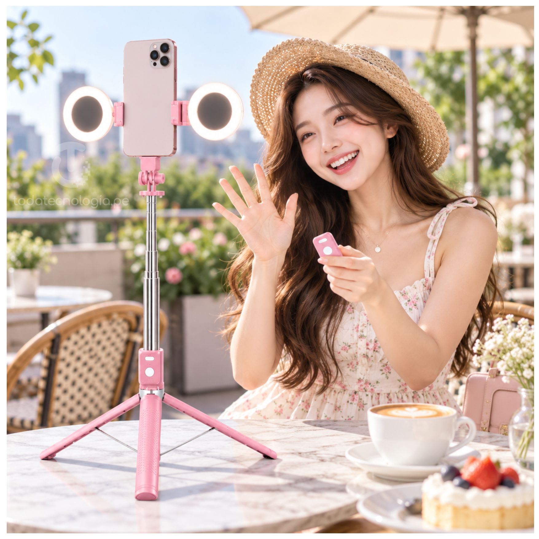TRÍPODE PALO SELFIE STICK 170CM CON ARO LUZ LED CONTROL REMOTO BLUETOOTH LIVE STREAMING - 6