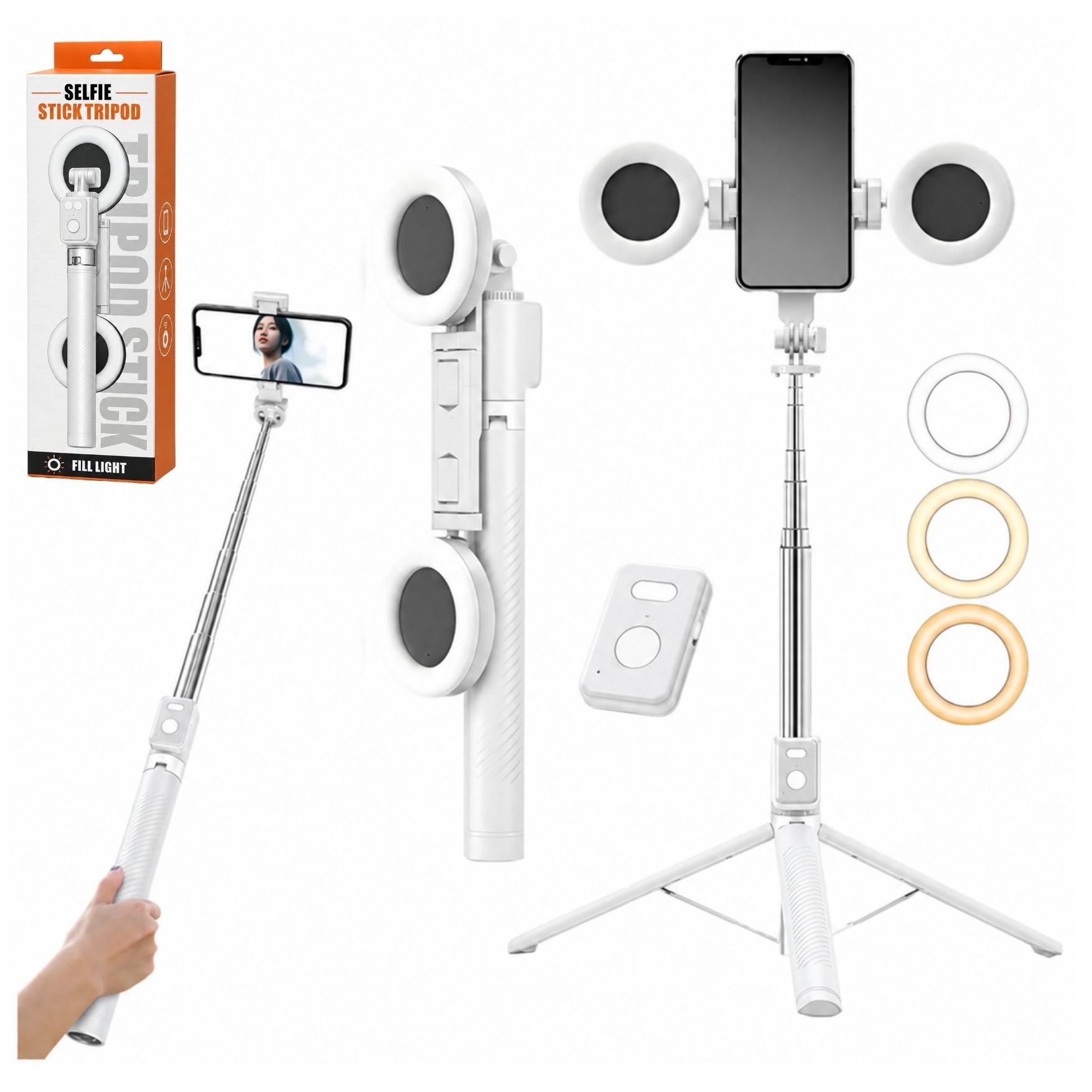 TRÍPODE PALO SELFIE STICK 170CM CON ARO LUZ LED CONTROL REMOTO BLUETOOTH LIVE STREAMING - 1