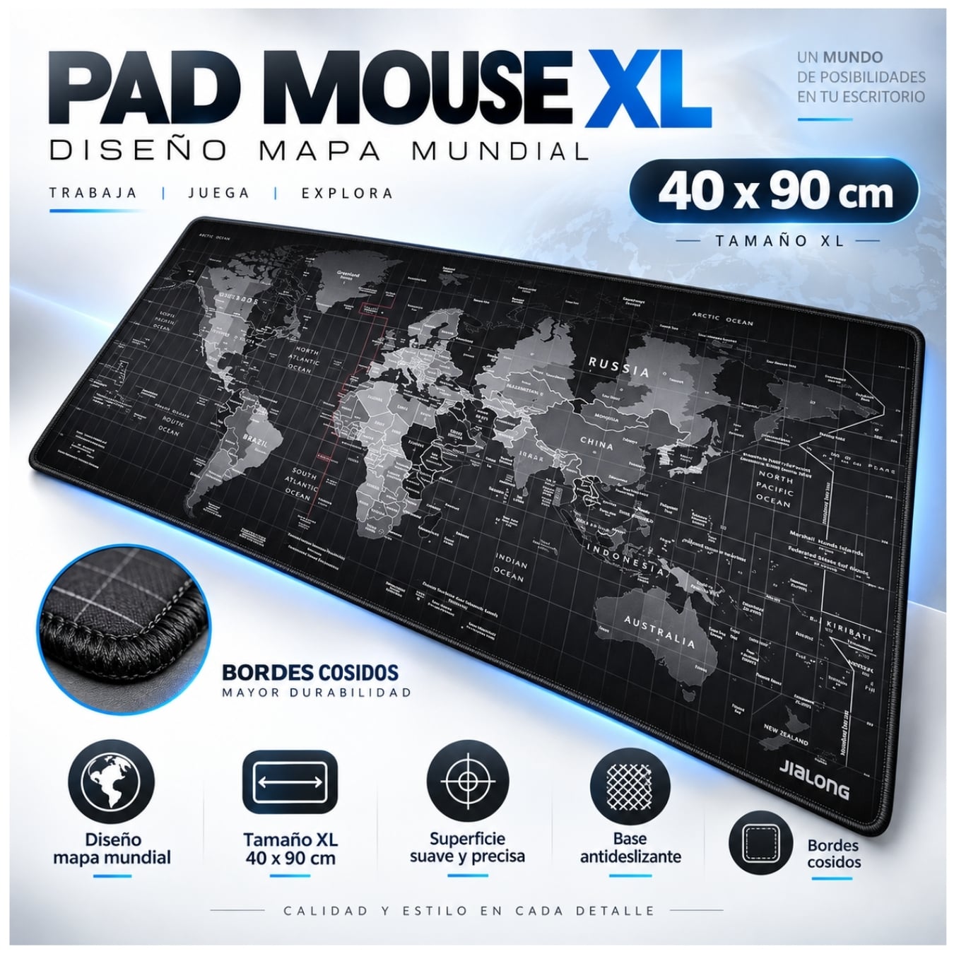 PAD MOUSE GAMER XXL 90×40 CM PARA TECLADO MOUSE ALFOMBRILLA ANTIDESLIZANTE GAMING MAPAMUNDI - 1