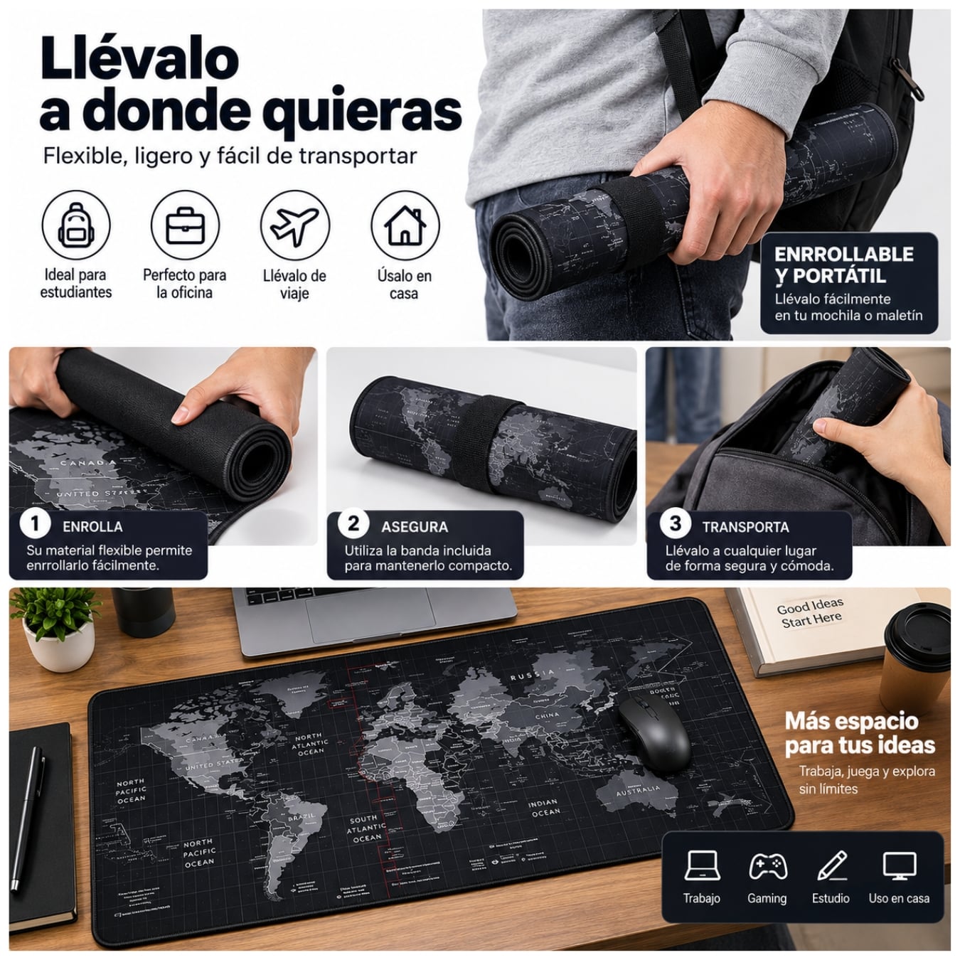 PAD MOUSE GAMER XXL 90×40 CM PARA TECLADO MOUSE ALFOMBRILLA ANTIDESLIZANTE GAMING MAPAMUNDI - 5