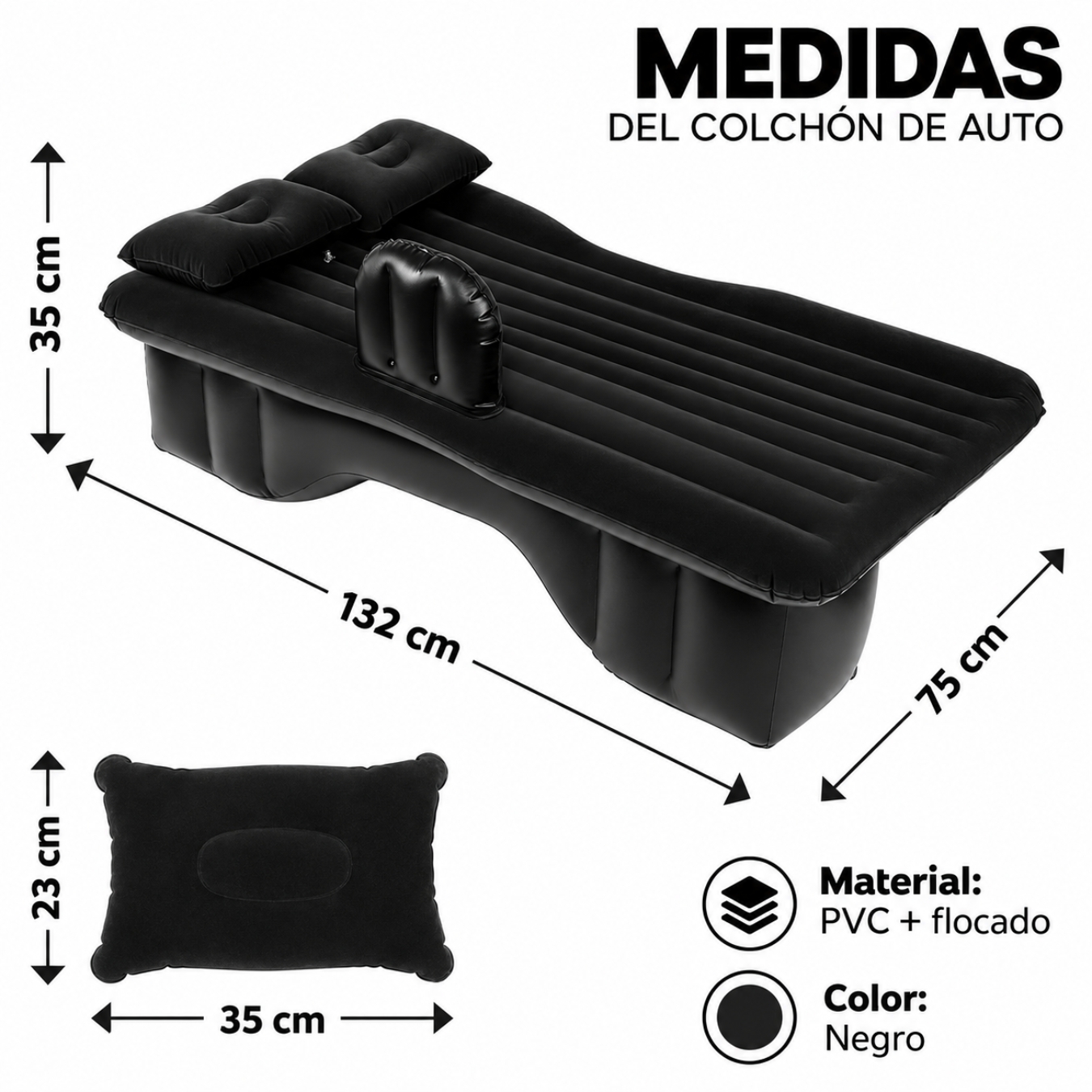 COLCHÓN CAMA INFLABLE AUTOMÓVIL PARA ASIENTO TRASERO CON BOMBA DE PVC CON ALMOHADAS PORTATIL - 5