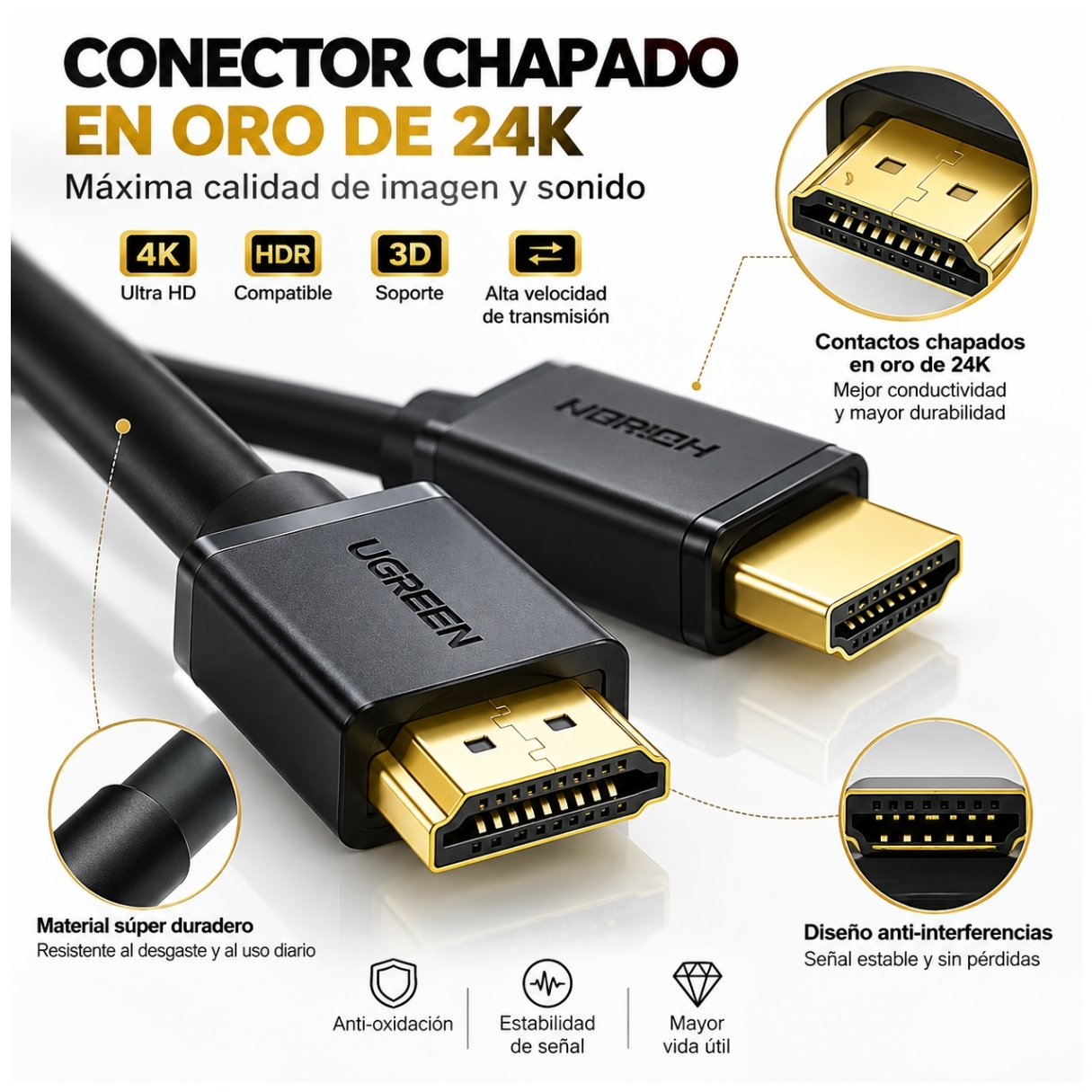 CABLE HDMI 2.0 UGREEN 4K 60HZ DE 1 METRO ULTRA HD HD10106 - 2