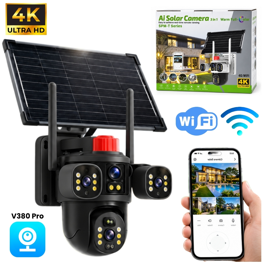 CÁMARA SEGURIDAD VIGILANCIA SOLAR PTZ WIFI 2.4 TRIPLE LENTE VISIÓN NOCTURNA Y AUDIO BIDIRECCIONAL - 1