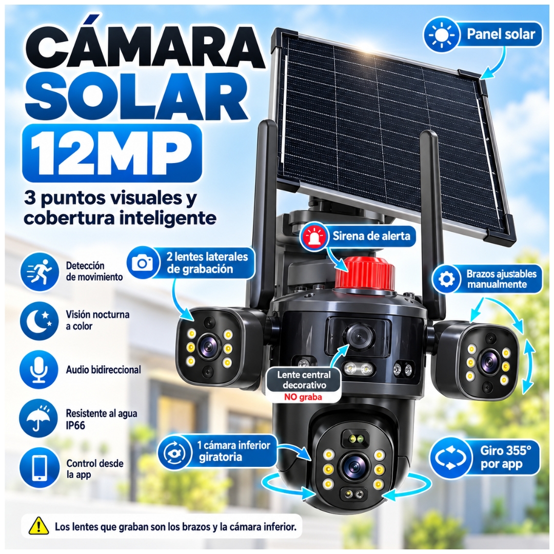 CÁMARA SEGURIDAD VIGILANCIA SOLAR PTZ WIFI 2.4 TRIPLE LENTE VISIÓN NOCTURNA Y AUDIO BIDIRECCIONAL - 3