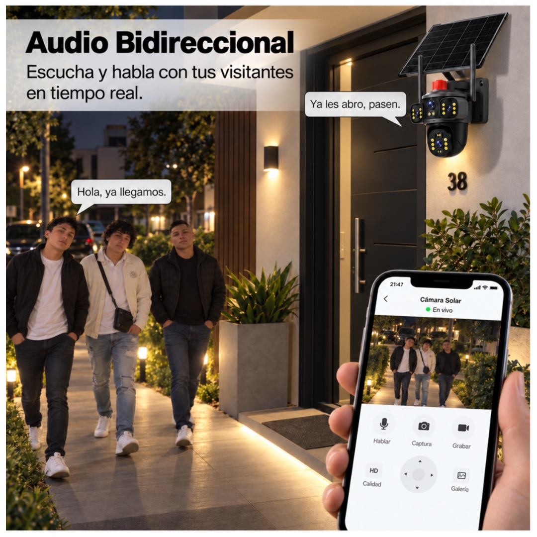 CÁMARA SEGURIDAD VIGILANCIA SOLAR PTZ WIFI 2.4 TRIPLE LENTE VISIÓN NOCTURNA Y AUDIO BIDIRECCIONAL - 5