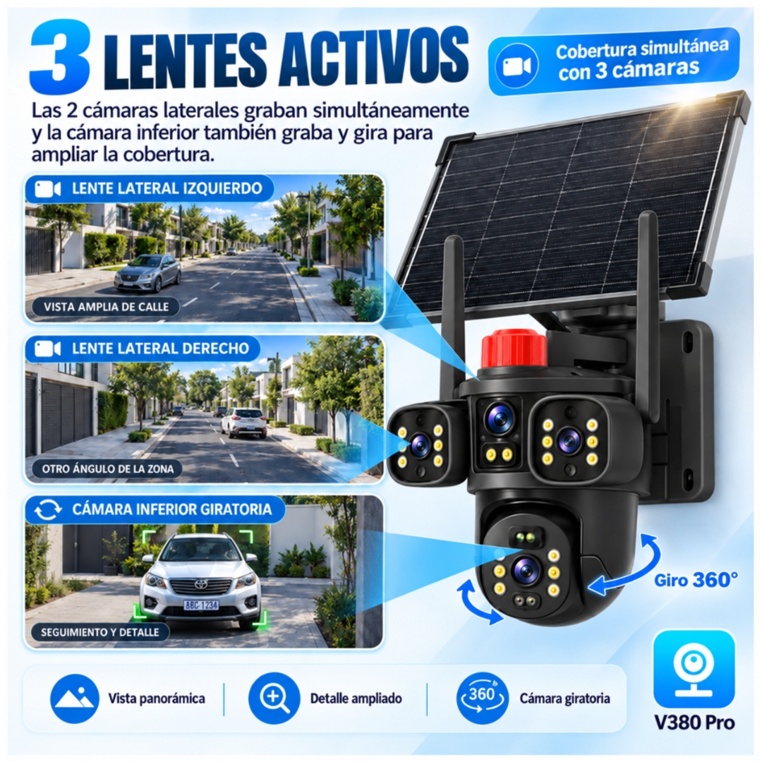 CÁMARA SEGURIDAD VIGILANCIA SOLAR PTZ WIFI 2.4 TRIPLE LENTE VISIÓN NOCTURNA Y AUDIO BIDIRECCIONAL - 6