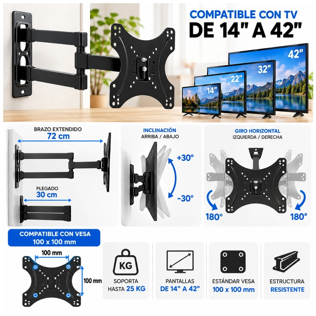 RACK SOPORTE PARA TV Y MONITOR 14 A 42 PULGADAS VESA 100X100 - 4