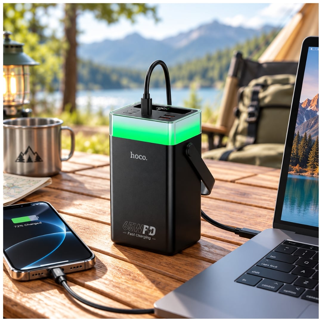 POWER BANK HOCO 60000MAH CARGA RAPIDA 65W PARA LAPTOP CELULARES BANCO DE ENERGÍA CAMPING LINTERNA - 7