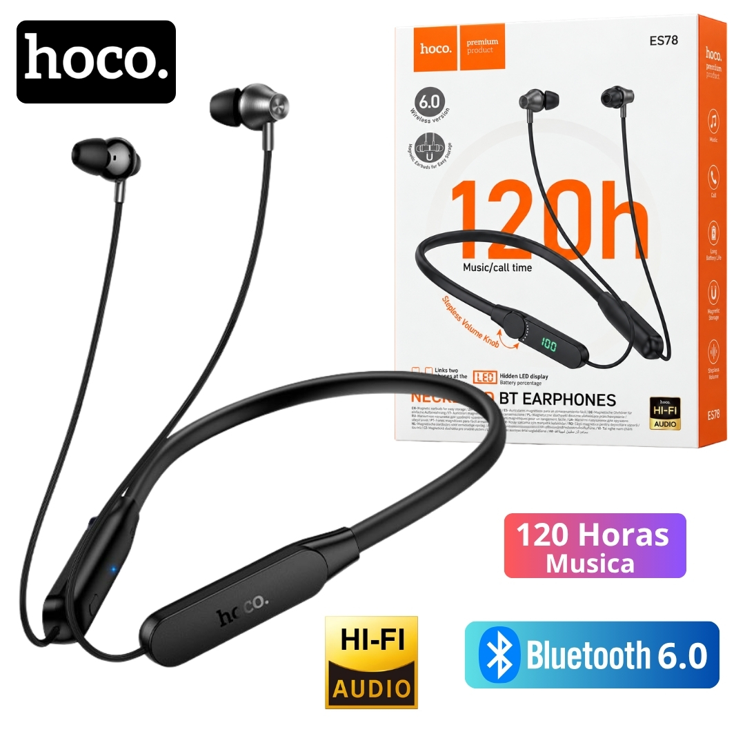 AUDIFONOS DEPORTIVOS BLUETOOTH 6.0 120 HORAS CON MICRÓFONO PANTALLA LED HOCO ES78 - 1