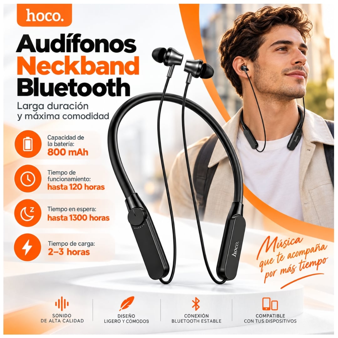 AUDIFONOS DEPORTIVOS BLUETOOTH 6.0 120 HORAS CON MICRÓFONO PANTALLA LED HOCO ES78 - 3