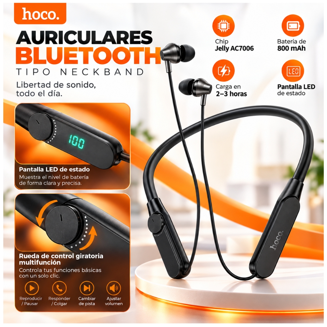 AUDIFONOS DEPORTIVOS BLUETOOTH 6.0 120 HORAS CON MICRÓFONO PANTALLA LED HOCO ES78 - 4