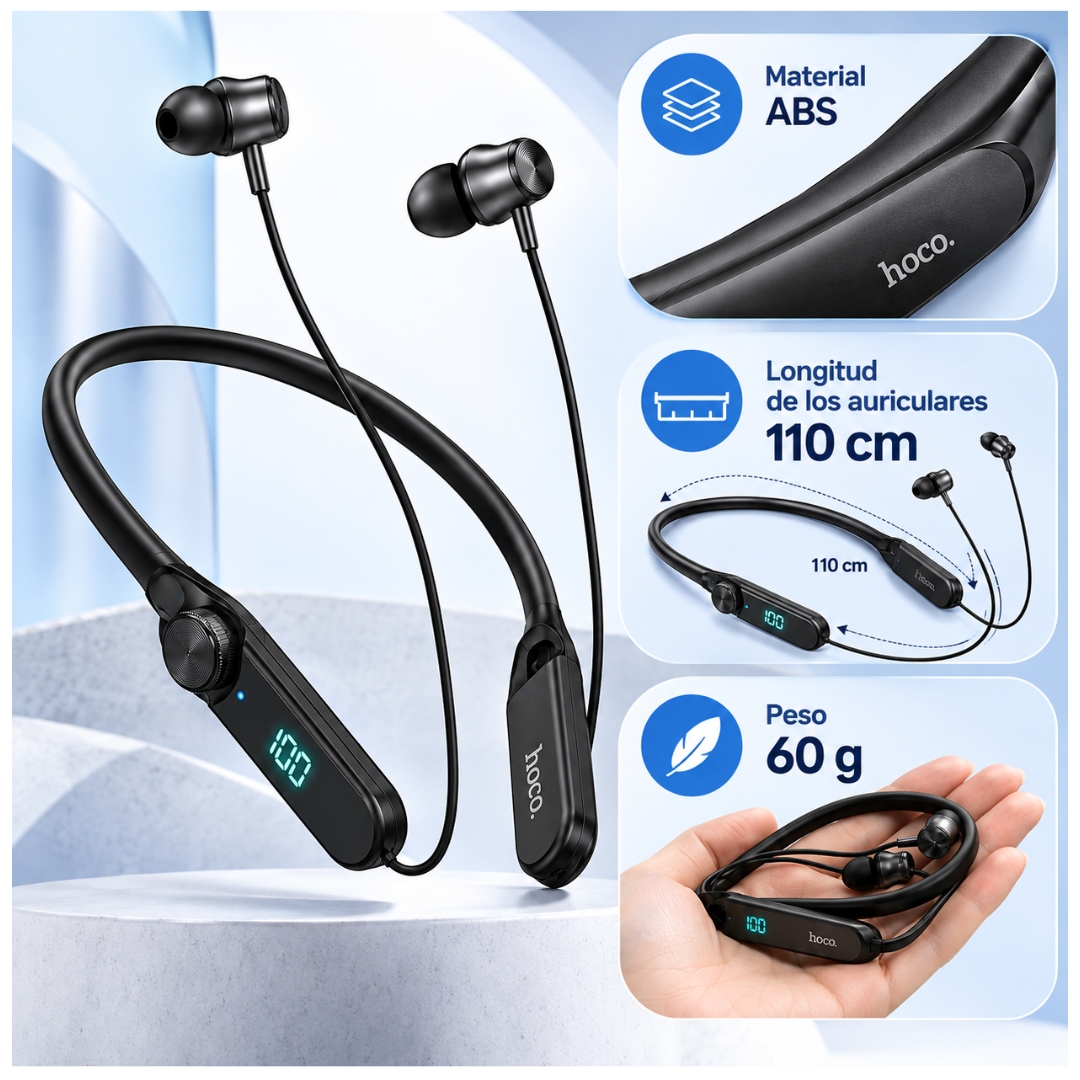 AUDIFONOS DEPORTIVOS BLUETOOTH 6.0 120 HORAS CON MICRÓFONO PANTALLA LED HOCO ES78 - 5