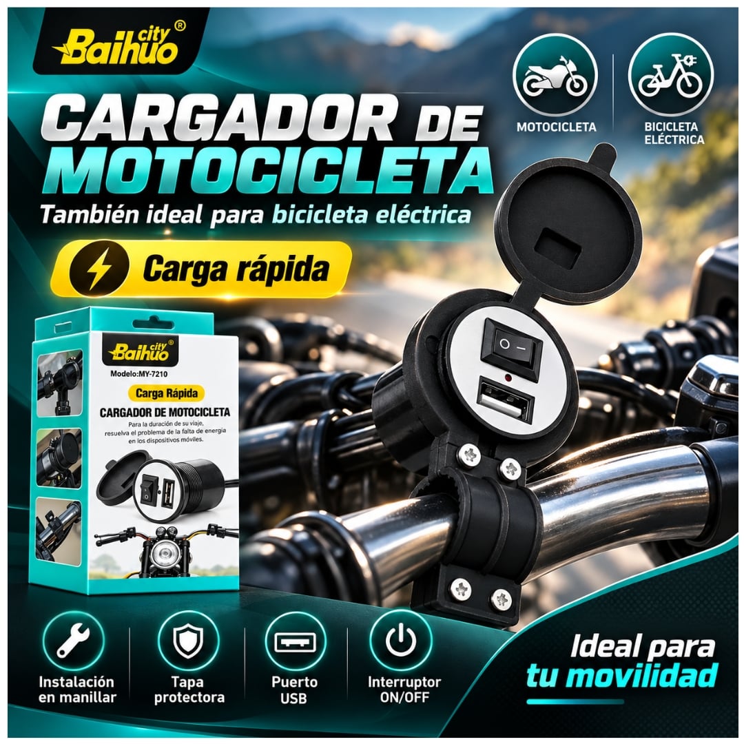 CARGADOR USB MOTO MOTOCICLETA SOPORTE IMPERMEABLE TELEFONO - 3