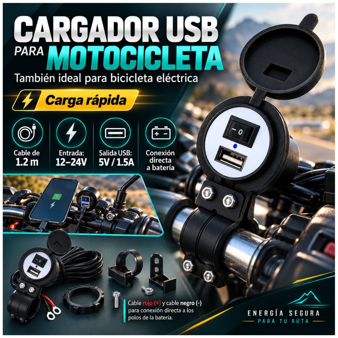 CARGADOR USB MOTO MOTOCICLETA SOPORTE IMPERMEABLE TELEFONO - 4