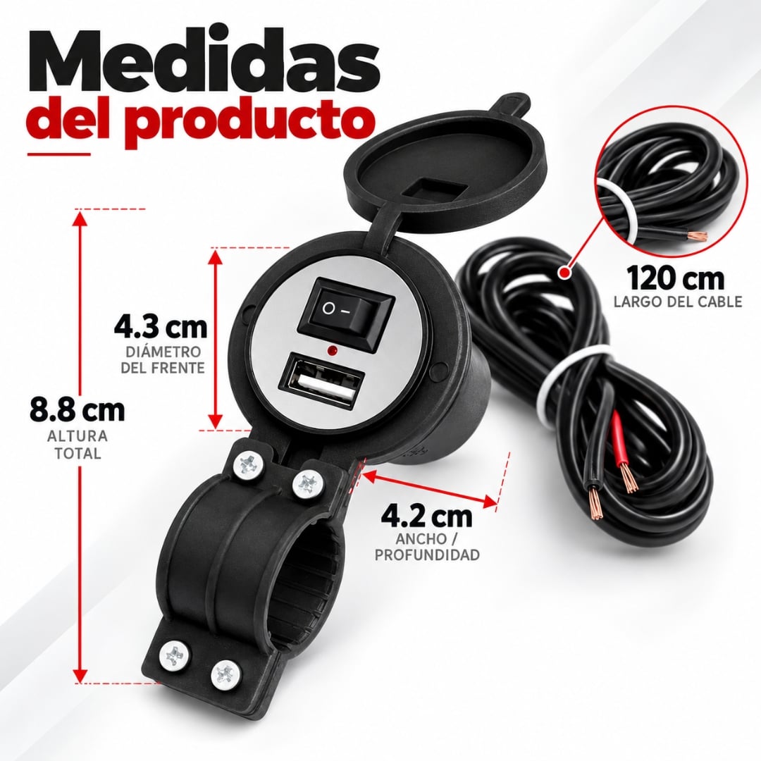 CARGADOR USB MOTO MOTOCICLETA SOPORTE IMPERMEABLE TELEFONO - 5
