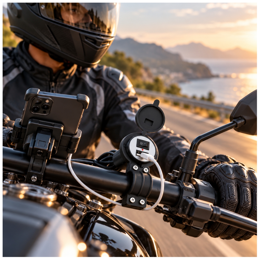 CARGADOR USB MOTO MOTOCICLETA SOPORTE IMPERMEABLE TELEFONO - 7