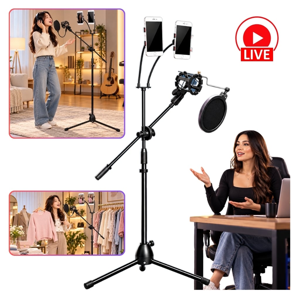 TRIPODE 170CM BRAZO PARA MICROFONO DOBLE SOPORTE HOLDER CELULAR FLEXIBLE TRANSMISIONES EN VIVO LIVE - 1